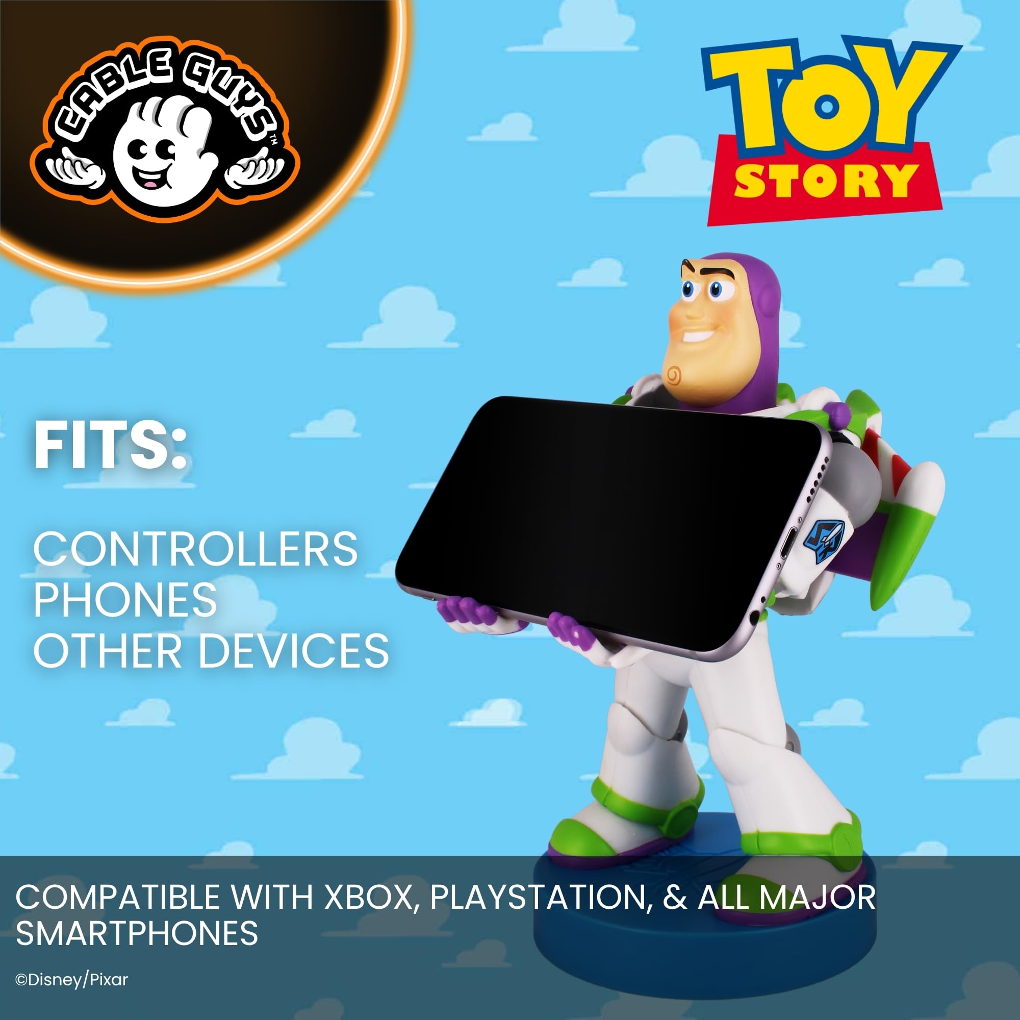 Cableguys Toy Story Buzz Lightyear Soporte Mando y Movil - Figuras Soporte para movil y Mando, Compatible con Xbox, PlayStation y la mayoría de mandos estándar, Accesorios Escritorio Gaming