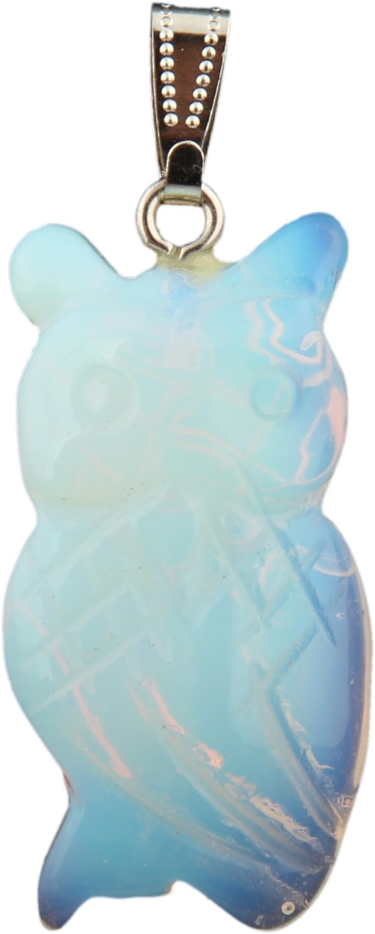 Owl Opal Stone Healing Pendants Necklace Chakra Charm Gemstone Gems Crystal Stone Jewelry with Black Wax Cord (Opal)