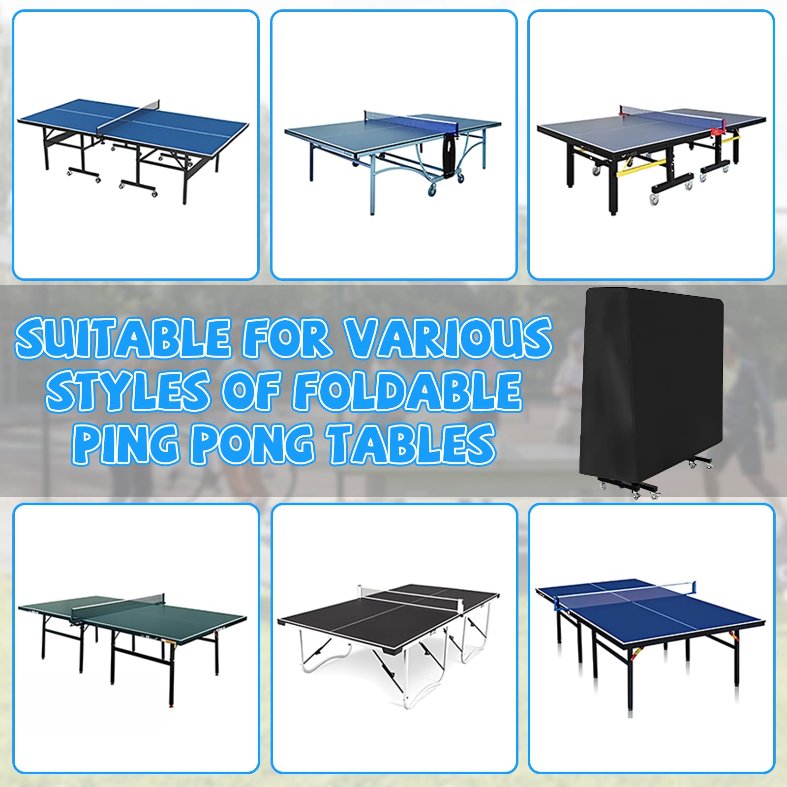 Copertura per Tavoli da Ping Pong 165x70x185cm Custodia Protettiva per Tavolo da Ping Pong con Fibbie Antivento Copertura Tavolo Ping Pong Oxford Impermeabile Anti-UV per Esterno e Interno