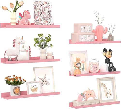 Miniatura 20 de upsimples Estantes flotantes para pared, juego de 6 estantes de pared para almacenamiento decorativo, estante de madera montado en la pared para
