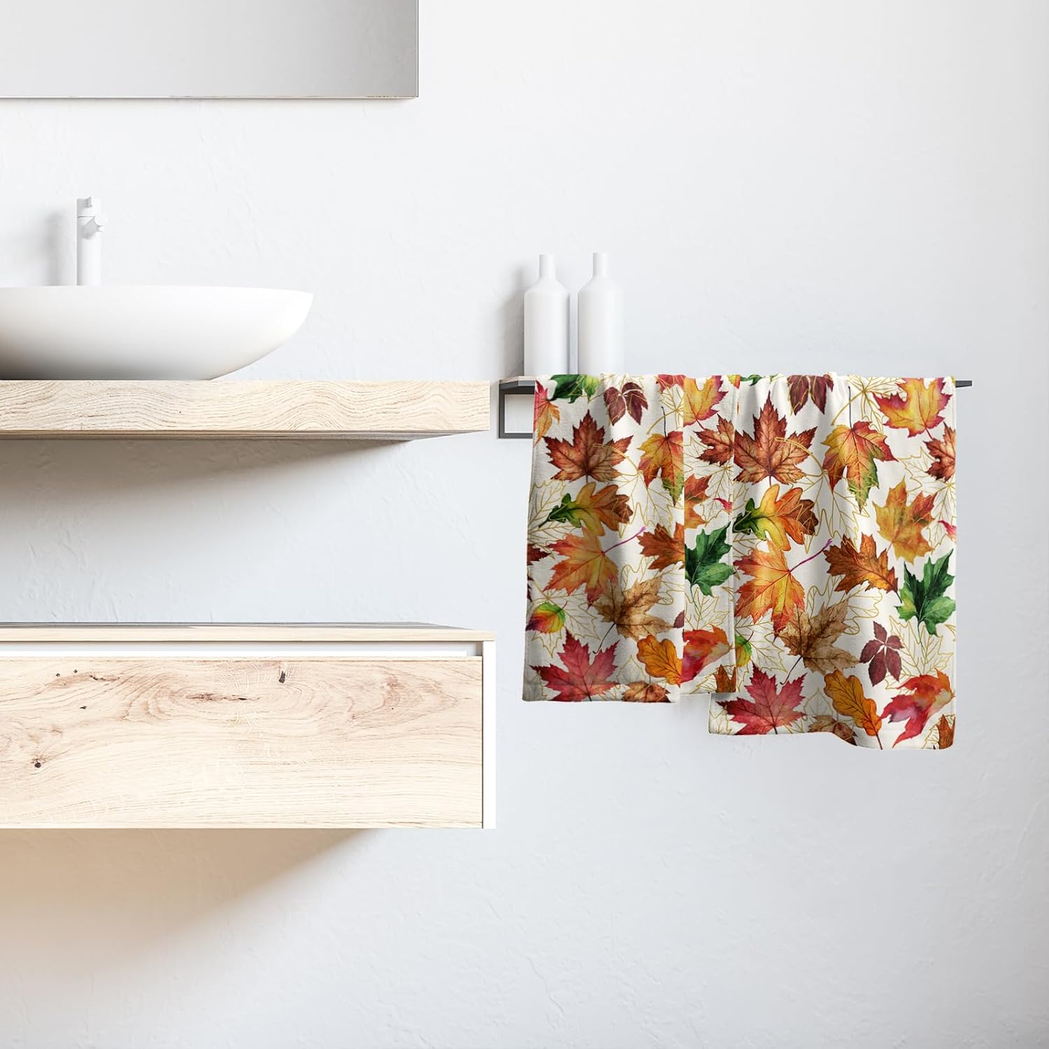 Autumn Burnt Orange Fall Leaf Kitchen Tea Dish Towels 2 Pack Fall Colorful Leaves Soft Absorbent Small Bath Towel Autumn Botanical Decorative Hand Towel Washcloths for Home Gym Hotel Bathroom