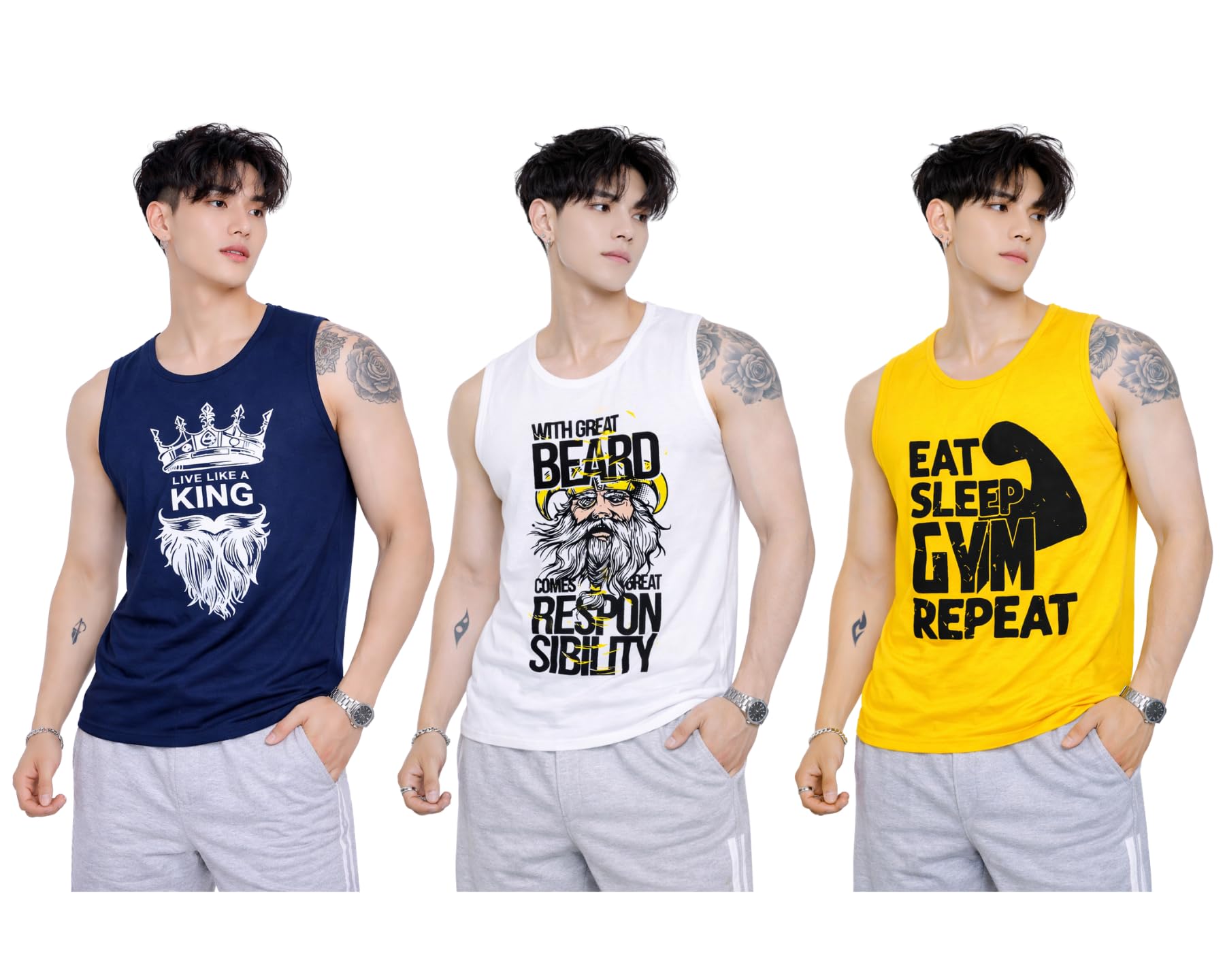 Men’s Graphic Gym Tank Top – Sleeveless Workout Vest | Cotton Blend Printed Fitness Sando for Gym Wear Combo-image-33