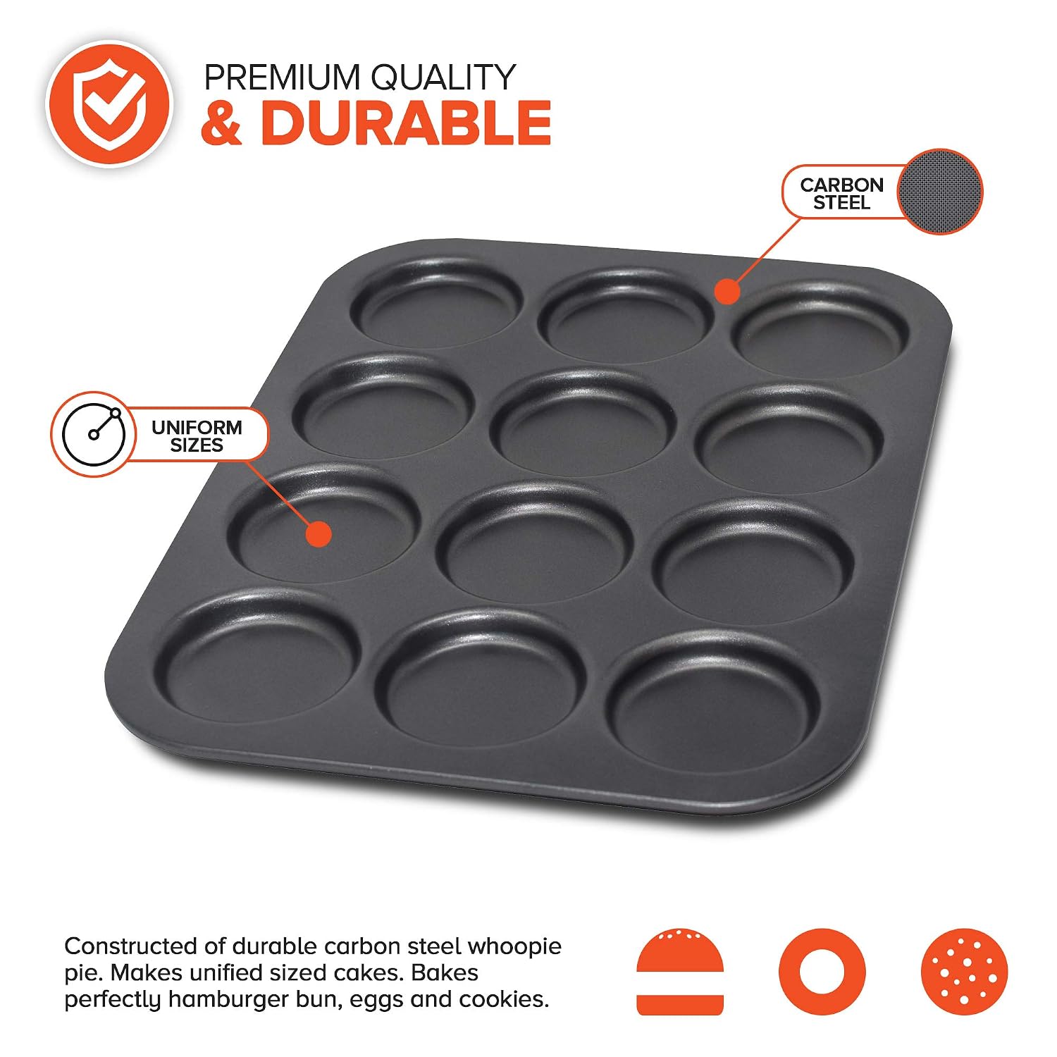 Exultimate Muffin Top Pan Professional Pansuffin Pan Non Stick 12 Cavity Baking Moon Pie Whoopie Pie, Hamburger Bun Pan