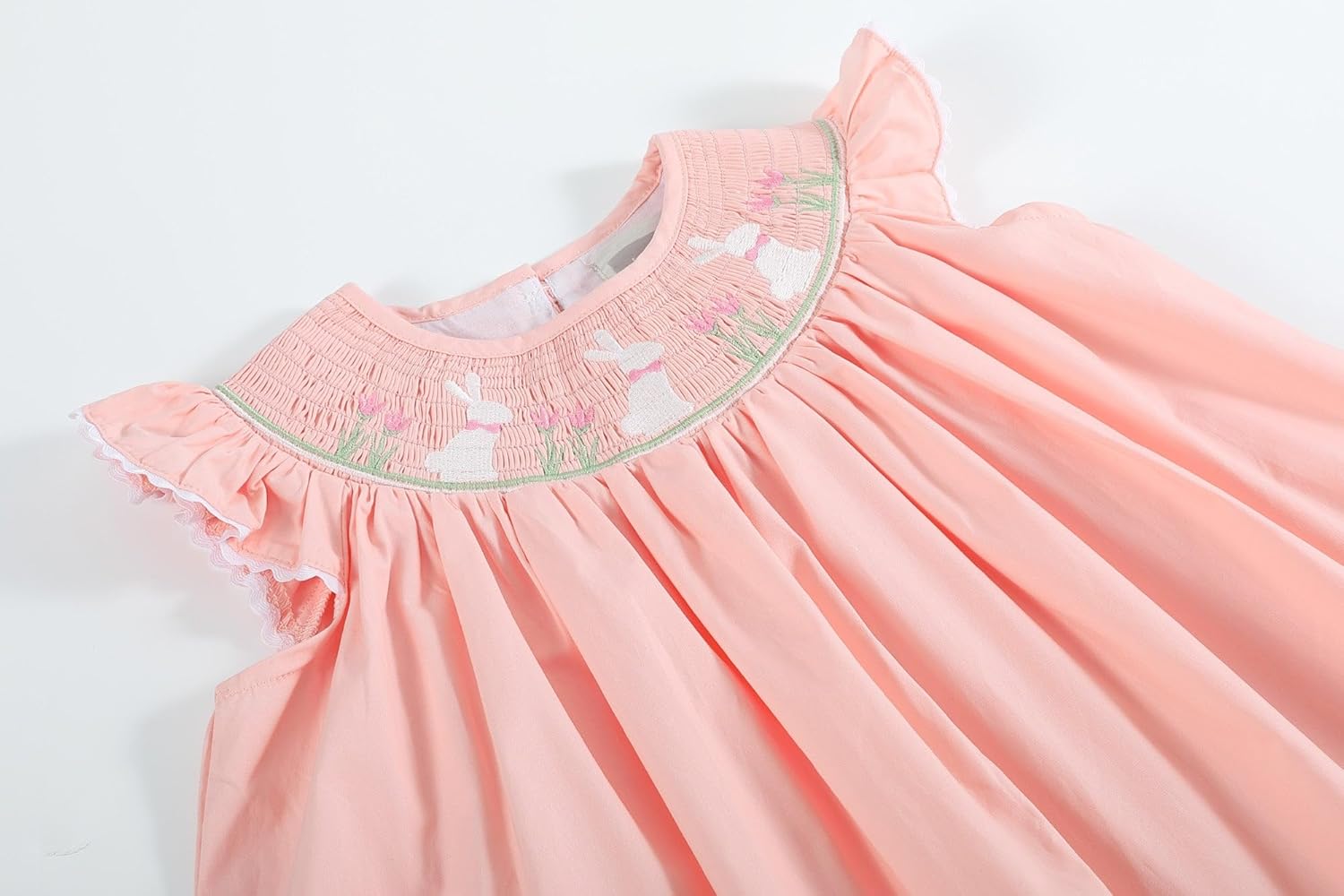 Lil cactus Light Pink Bunny Smocked Bishop Dress - Girls Spring Summer Cotton Dress, Embroidered Toddler & Baby Outfit
