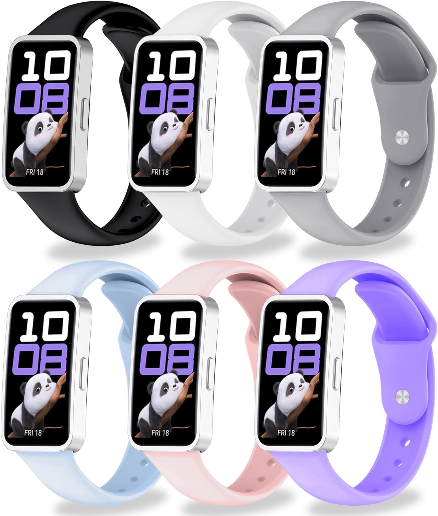 6-Pack Repleacement Bands for HUAWEI Band 10/9/8, Colorful Sporty Straps, Soft & Breathable, Quick Release