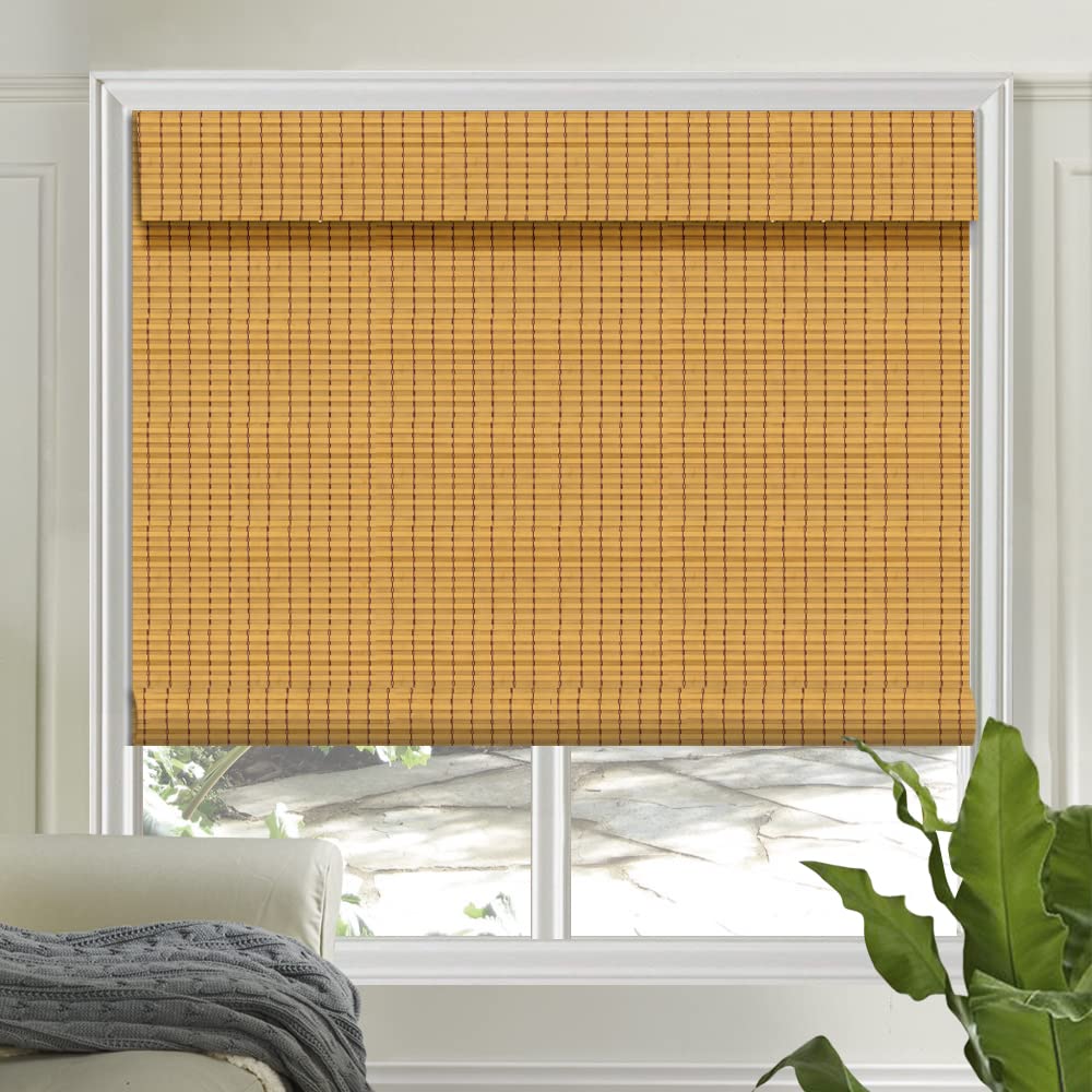 Letau No Drill No Tools Cordless Wood Window Shades Blinds, Bamboo Light Filtering Roller Shades, Color 20
