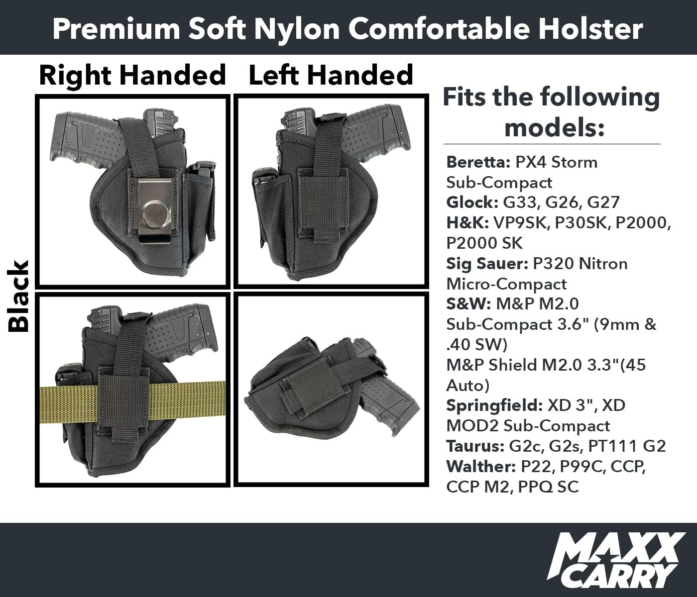 OWB Thumb Break Gun Holster & IWB CCW for Taurus G2c, PT111 G2| G 26, 27| Walther PPQ, P22| SIG P320 Micro Comp| Ruger SR 9C| Springfield XD 3, XD MOD 2| FN 509c| Shield Plus 9mm. Ambi w/ Mag Pouch