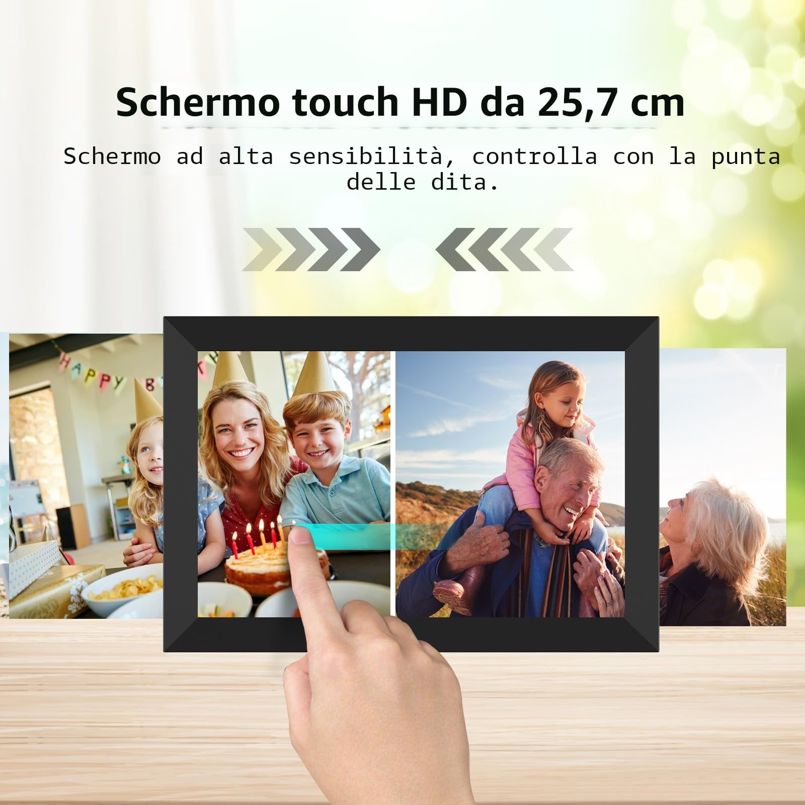 Cornice Digitale Frameo WiFi 32 GB 10,1 Pollici Cornice Digitale Foto 1280 x 800 IPS Touch Screen LCD Cornice Per Foto Con Rotazione Automatica Momenti Istantaneamente Condivisi Tramite l'app Frameo