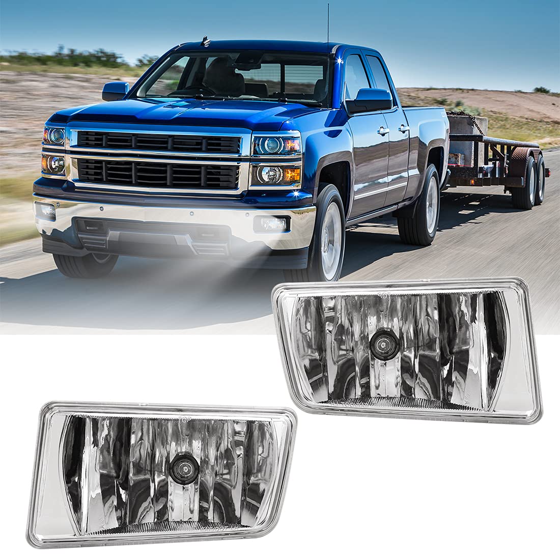 Nixon Offroad Fog Light Fit for 2007-2014 Chevrolet Chevy Silverado/Avalanche/Suburban/Tahoe, 2007-2015 GMC Sierra/Yukon Bumper Driving Fog Lights Lamps Replacement Clear Lens w/Bulbs 12V 24W