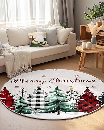 Miniatura 5 de Alfombra redonda de Navidad de 6 pies, lavable para interiores y exteriores, para dormitorio, cocina, baño, sala de estar, comedor, lavandería,