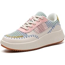 Women s Chunky Platform Sneakers | Orthopedic Walking Shoes with Arch Support | Breathable Knit Uppers | Casual Shoes with Non-Slip Rubber Outsole | Perfect for Travel, Shopping | White Tennis Shoes