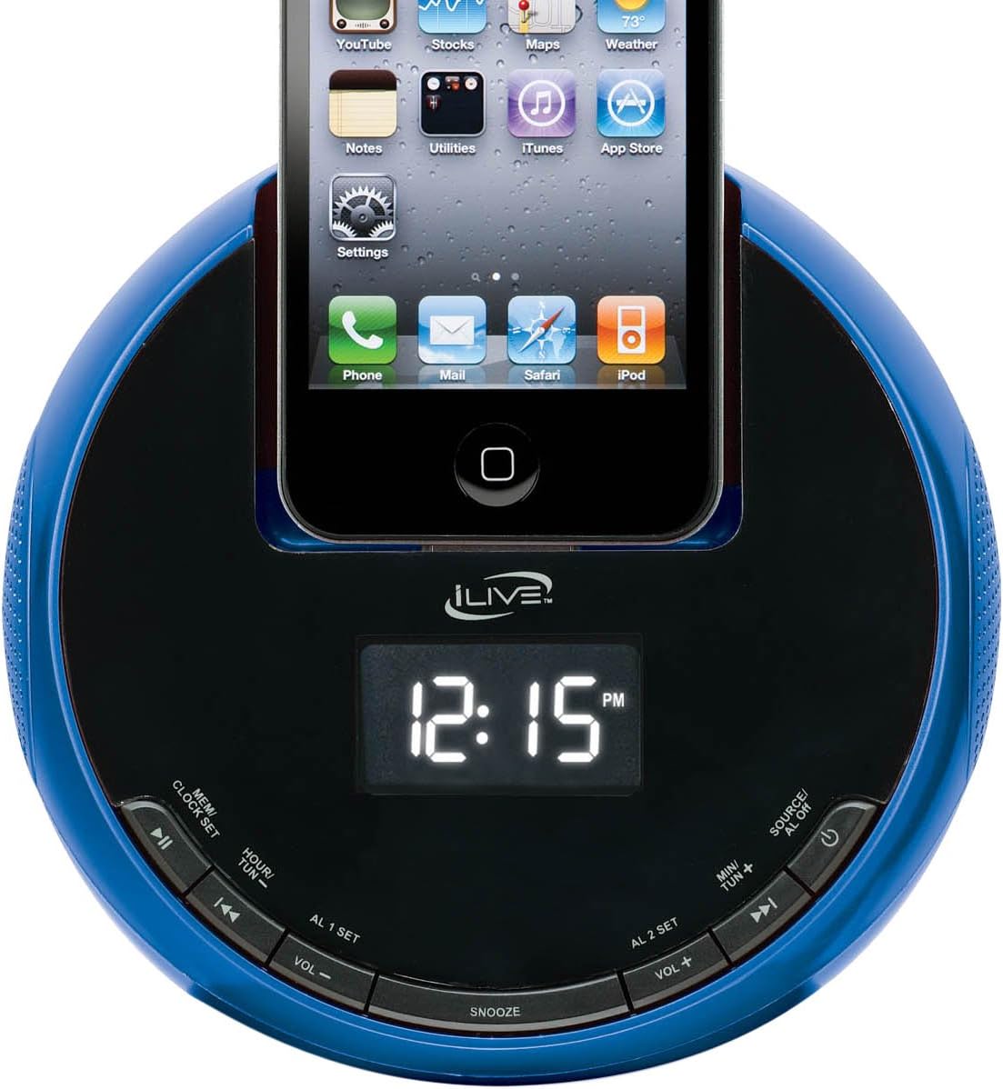 iLive ICP101BU Clock Radio Docking Station for iPod and iPhone (Blue
