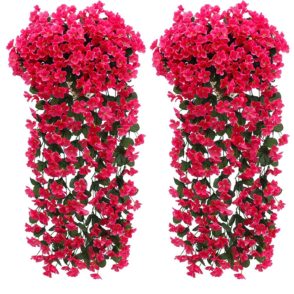 2 Piante Finte Rampicanti Rosa Rossa - Edera Artificiale Per Interni Ed Esterni, 80cm - Foto 6