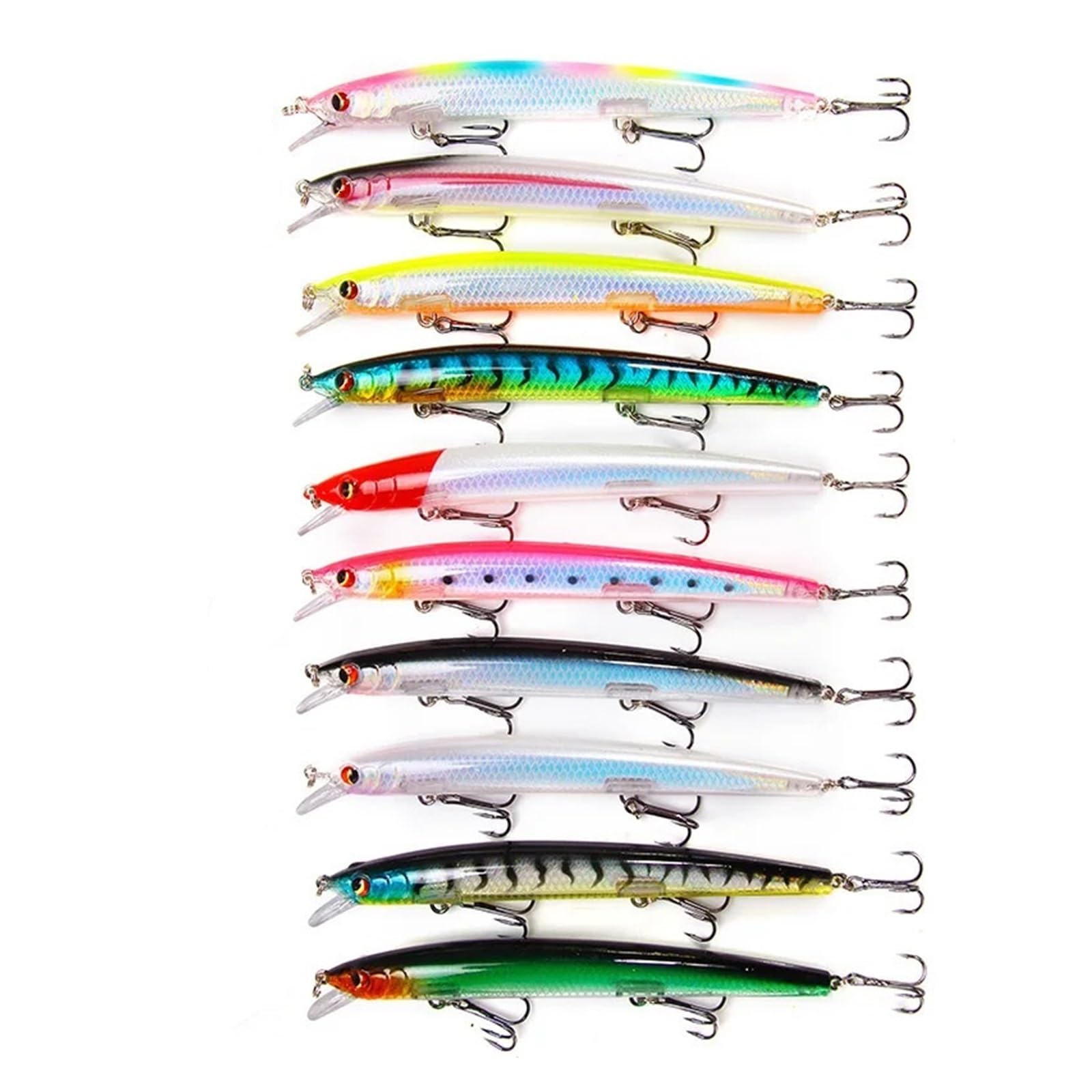 XILILHC 10 Unids/Lote Pececillo Largo Señuelo De Pesca 13cm 15g Flotante Duro Wobbler Crankbait Ojos 3D Cebo Artificial Trucha Lucio Pesca De Carpa