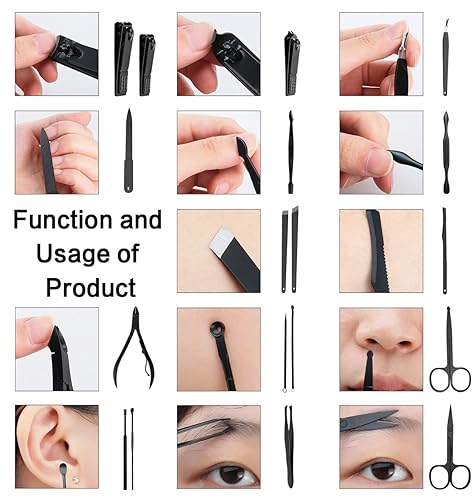 Miniatura 4 de ESARORA Juego de manicura 18 en 1 kit de pedicura profesional de acero inoxidable kit de cuidado de uñas con alicate y estuche de viaje de cuero