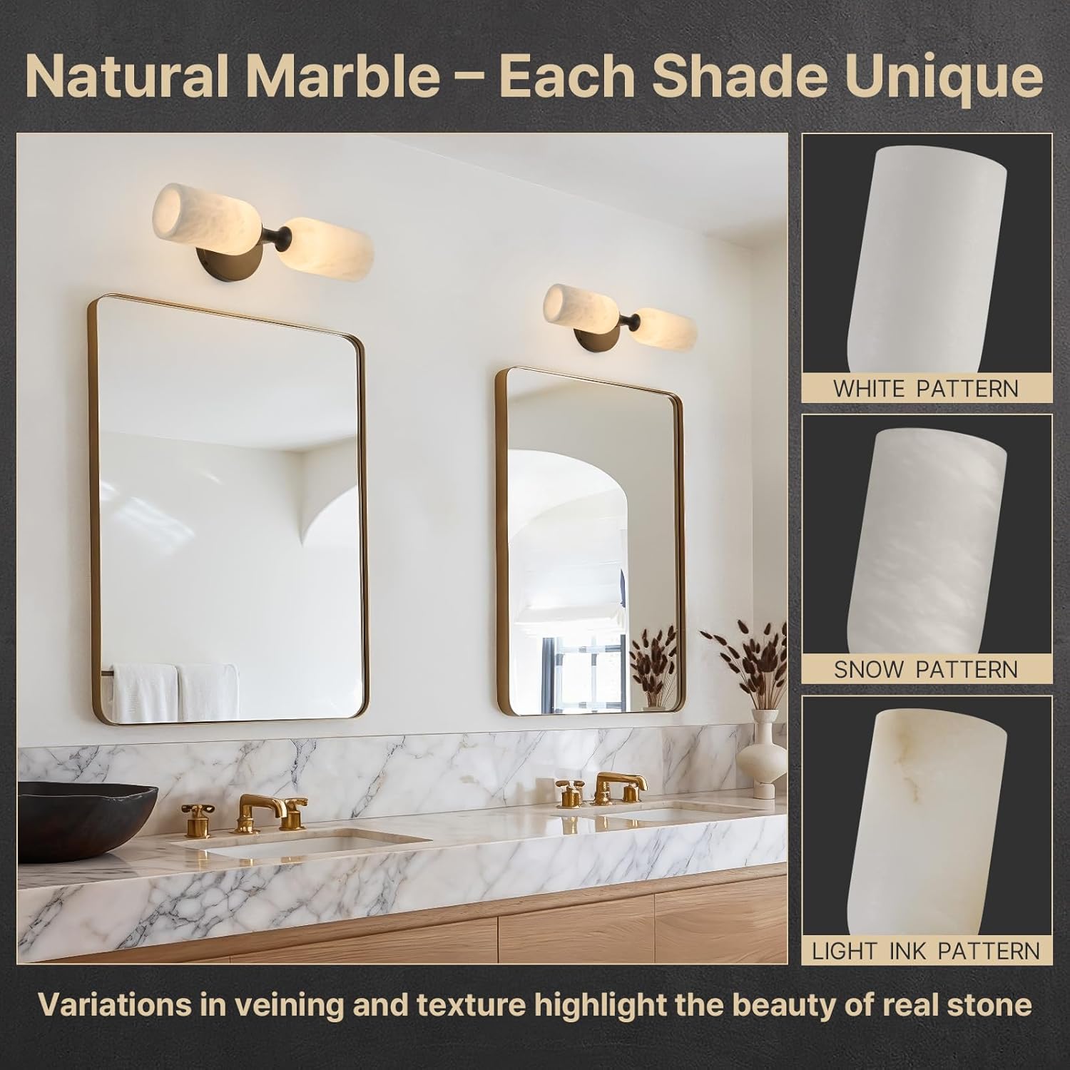 Oil Rubbed Bronze Alabaster Sconces: 14" Set of 2 Modern Alabaster Retro Black Antique Aged Brass Marble Bathroom Vanity Wall Lights - Traditional Vintage Wall Sconce for Living Room Staircase Bedroom