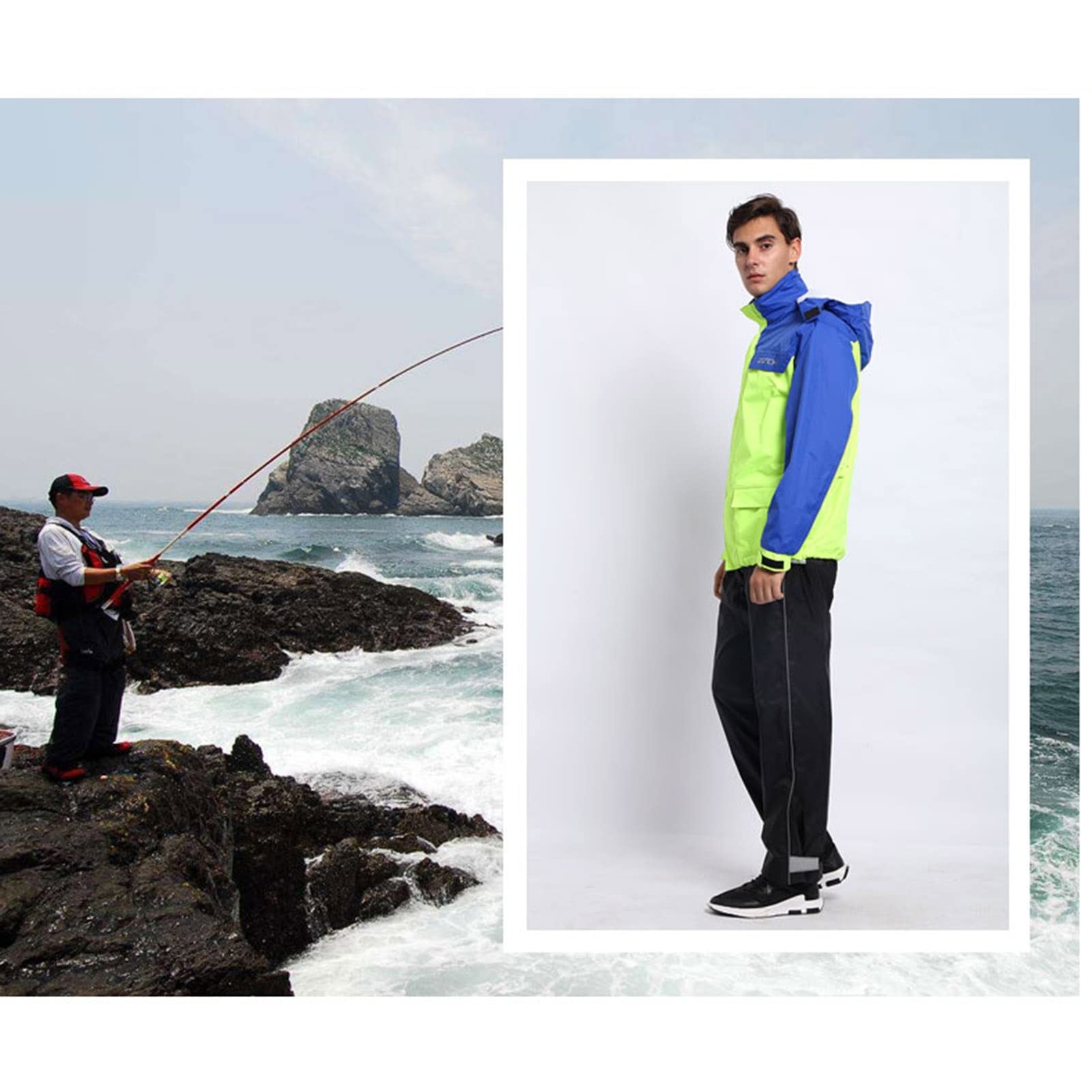 Uomo Giacca da pioggia in bicicletta, impermeabile antivento (giacca di ingranaggi a pioggia e tuta pantaloni, impermeabile, traspirante per escursioni, viaggi, all'aperto, camping - M/l/xl/xxl/3xl