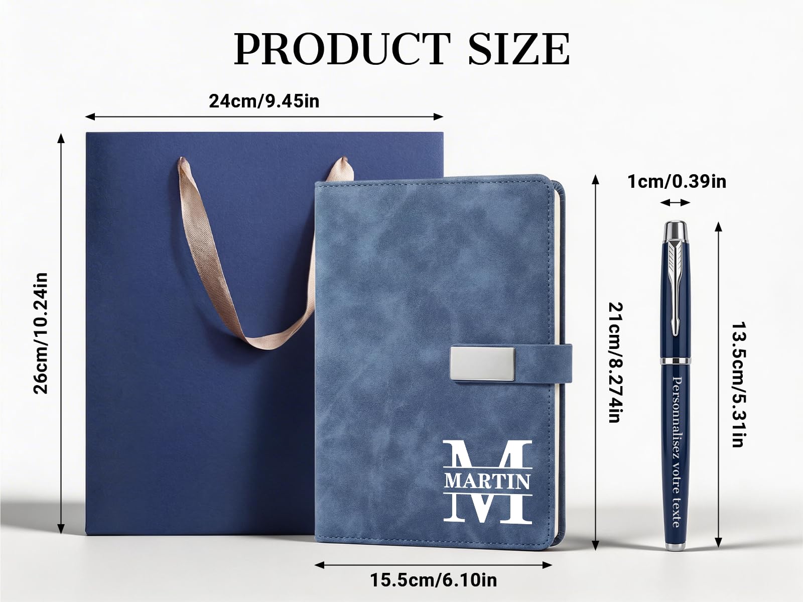 Personalisiertes A5 PU Leder Notizbuch Set mit Stift -Tagebuch als Geschenk für Kollegen,Männer & Frauen, zum Abschied,Geburtstag oder neuen Job (Schwarz, Ohne USB-Stick)