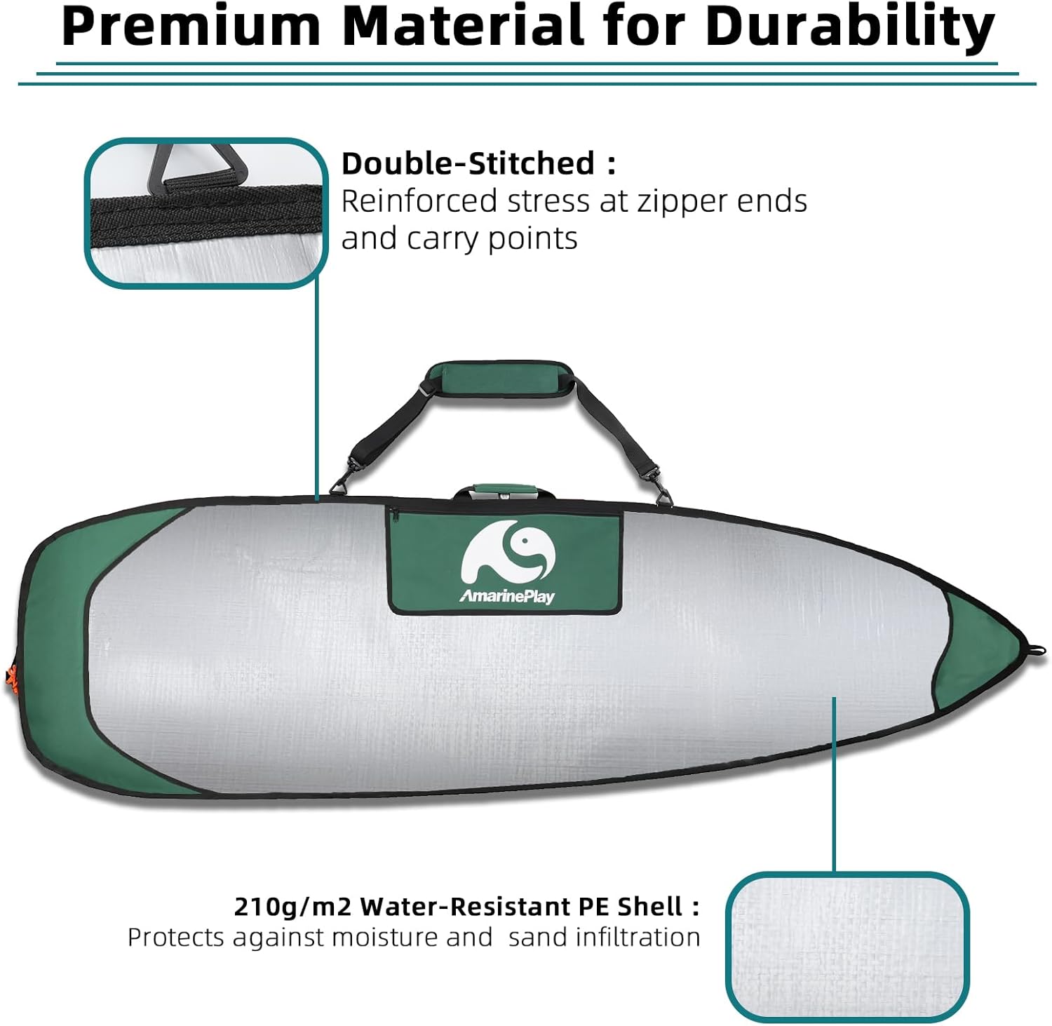 Surfboard-Bag Day-Bag Longboard Bag for 6'0,6'6,7'0,7'6,8'0,9'6,10'0 Fish/Hybrid Surfboards,Durable Carrying Cover for Storage and Transport to Car Truck Travel w/Protect Padding&Fin Slot Opening