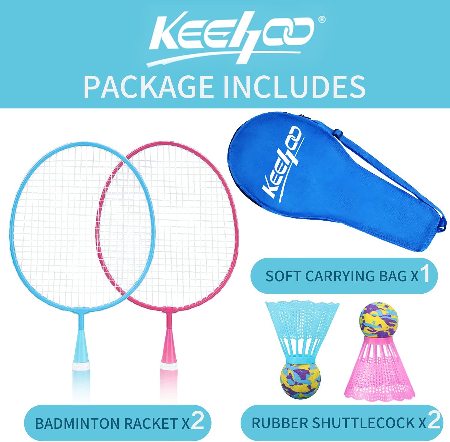 KH 2 Player Badminton Rackets Set for Adults Kids, Lightweight & Sturdy, Double Racquets, 2 Shuttlecocks and Carrying Bag Included : Sports & Outdoors