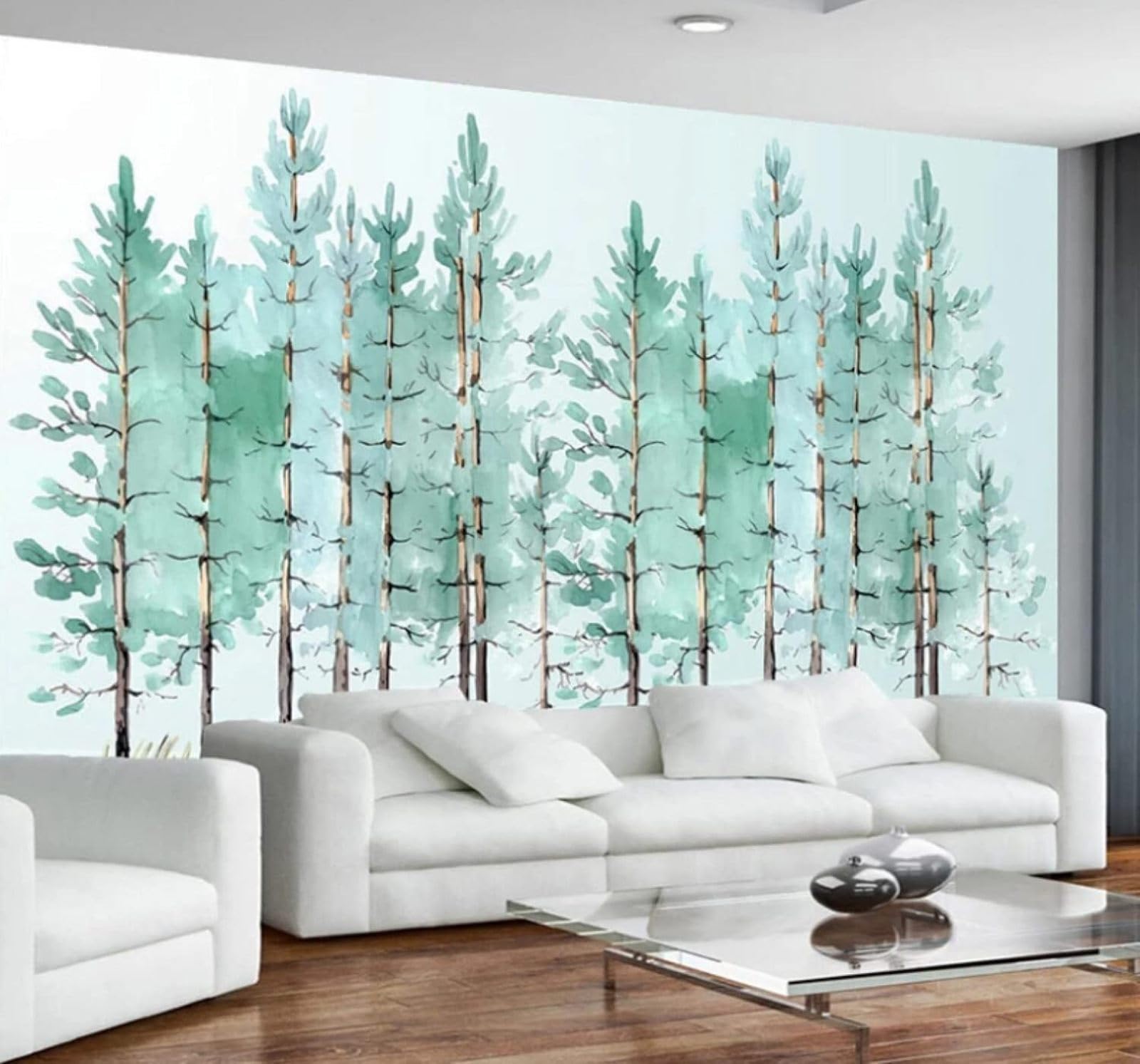Xlming 350Cm×256Cm(B×H) Fresh Hand Drawn Watercolour Green Forest 3D Wallpaper Luxury Home Dining Decor Paste Sofa Living Room The Wall For Bedroom Mural-350Cm×256Cm