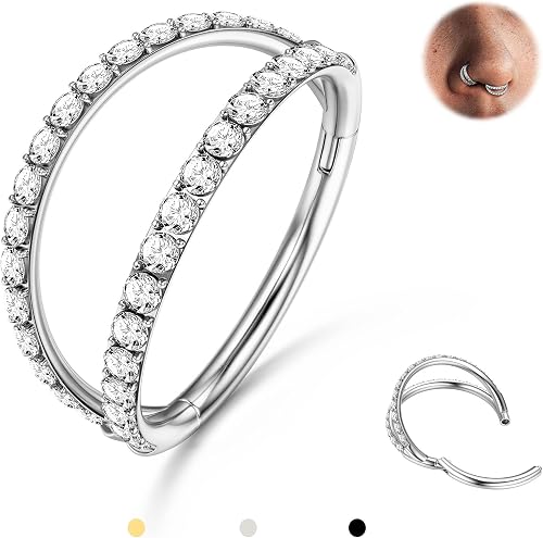 BodyBonita Double Hoop Nose Ring - Silver 316L Stainless Steel Septum Clicker 18