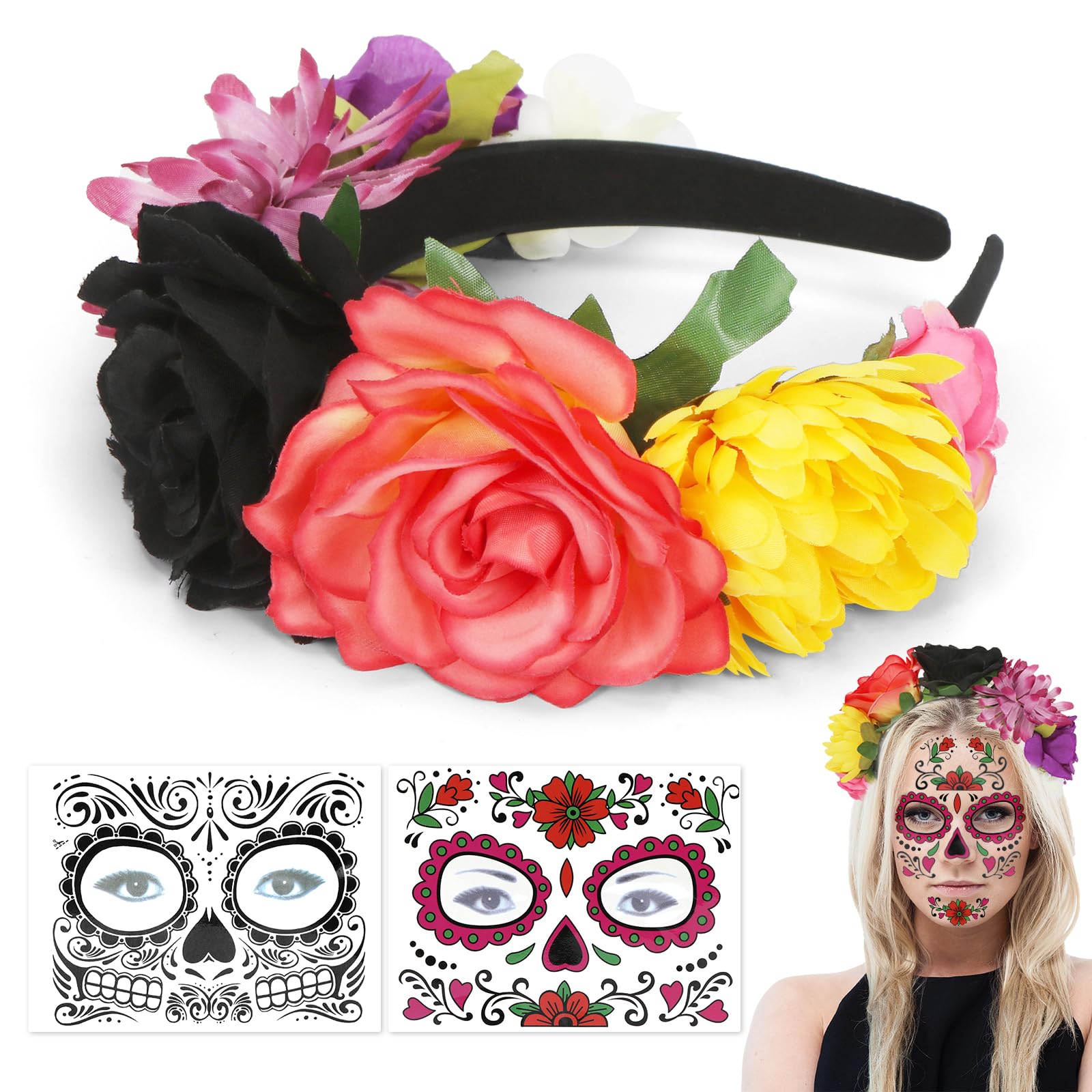Halloween Mexicain Serre-tête Vintage Avec Voile Pour Halloween, Fête Des Morts Serre Tete Dia De Los Muertos Femme
