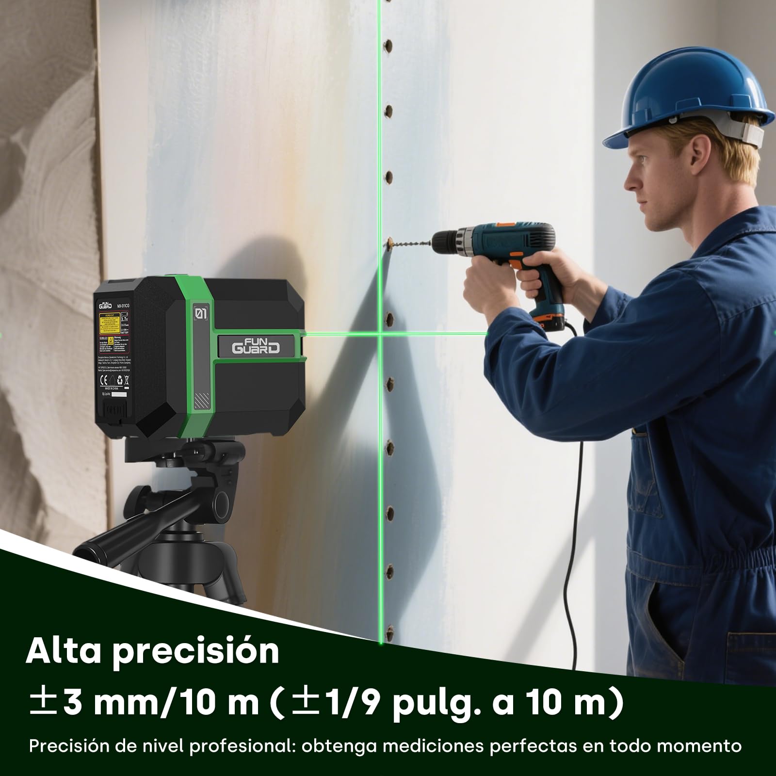 Nivel Láser Autonivelante con Tripode, Verde Módulo Láser Dual 50M, 3 Modos Conmutables Horizontal/Vertical, Modo Pulso, Carga USB, IP54 para Obras de Construcción,DIY