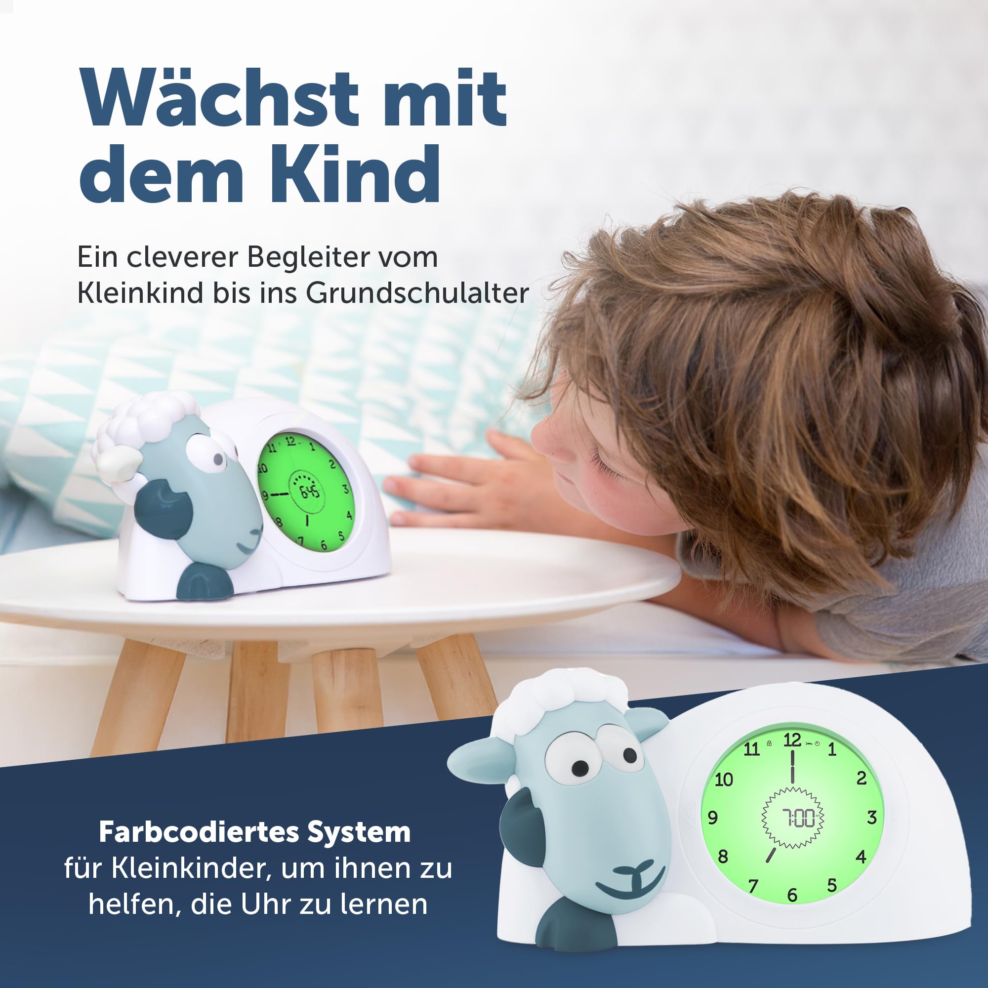 ZAZU Sam The Lamb Uhr – Schlafcoach Uhr und Nachtlicht für Kinder | Bringt Ihrem Kind mit visuellen Indikatoren bei, wann es aufwachen soll | Einstellbare Helligkeit | Automatische Abschaltung (Blau)