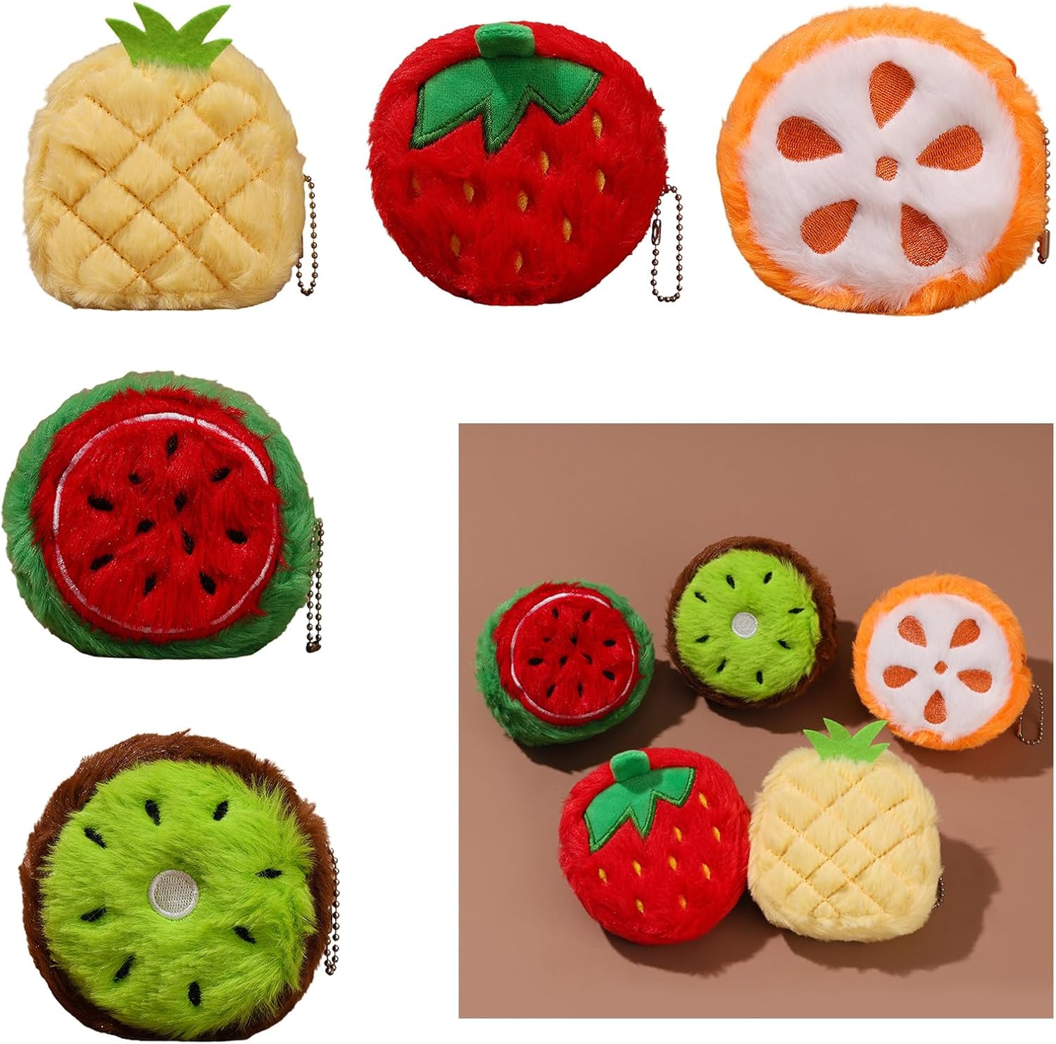 Miniature Plush Fruit Wallet Sturdy Zippered Closure Pocket Sized Money Organizers Fruit Accessory Pouch