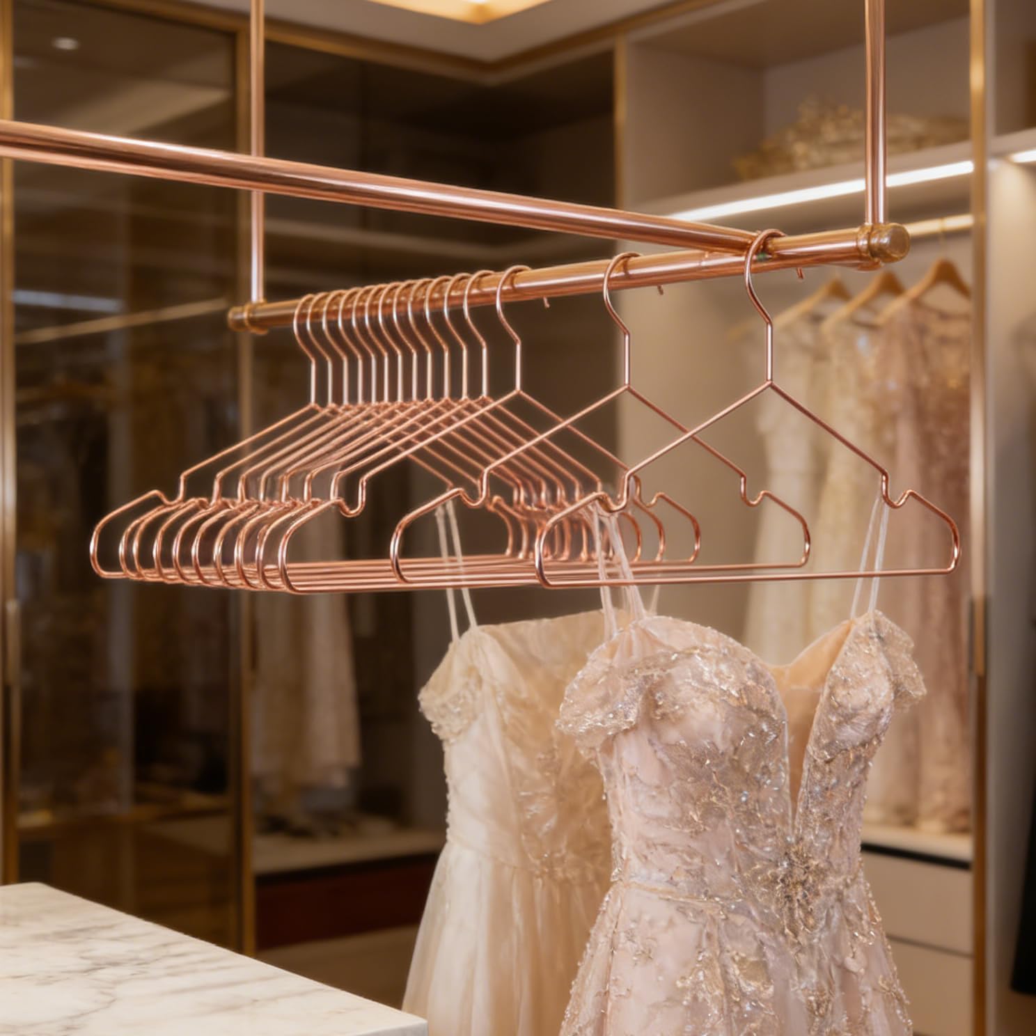 Rose Gold Adult Metal Wire Clothes Hangers, 16.5" Metal Hangers for Clothes Strong Hangers, 60 Pack Space Saving for Coat Suit Bridal Boutique Dress Closet Dorm Clothing Rack