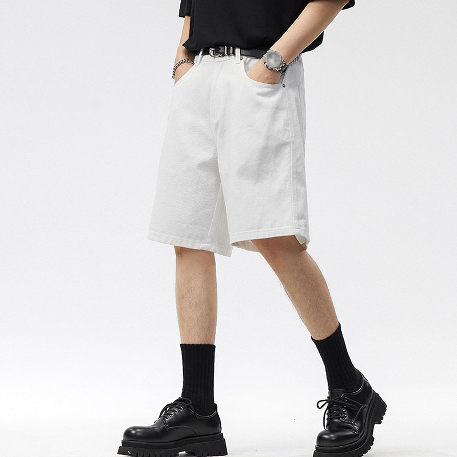 Men's Casual Loose Fit Jean Shorts Vintage Distressed Hip Hop Denim Shorts Streetwear