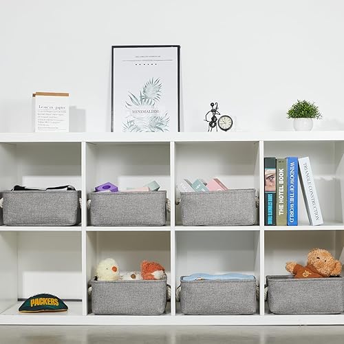 Vista 82 de Bidtakay Canastas pequeñas de almacenamiento de lona con asas [6 unidades] Contenedores de almacenamiento de tela azul marino de 11.8 x 7.8 x 5