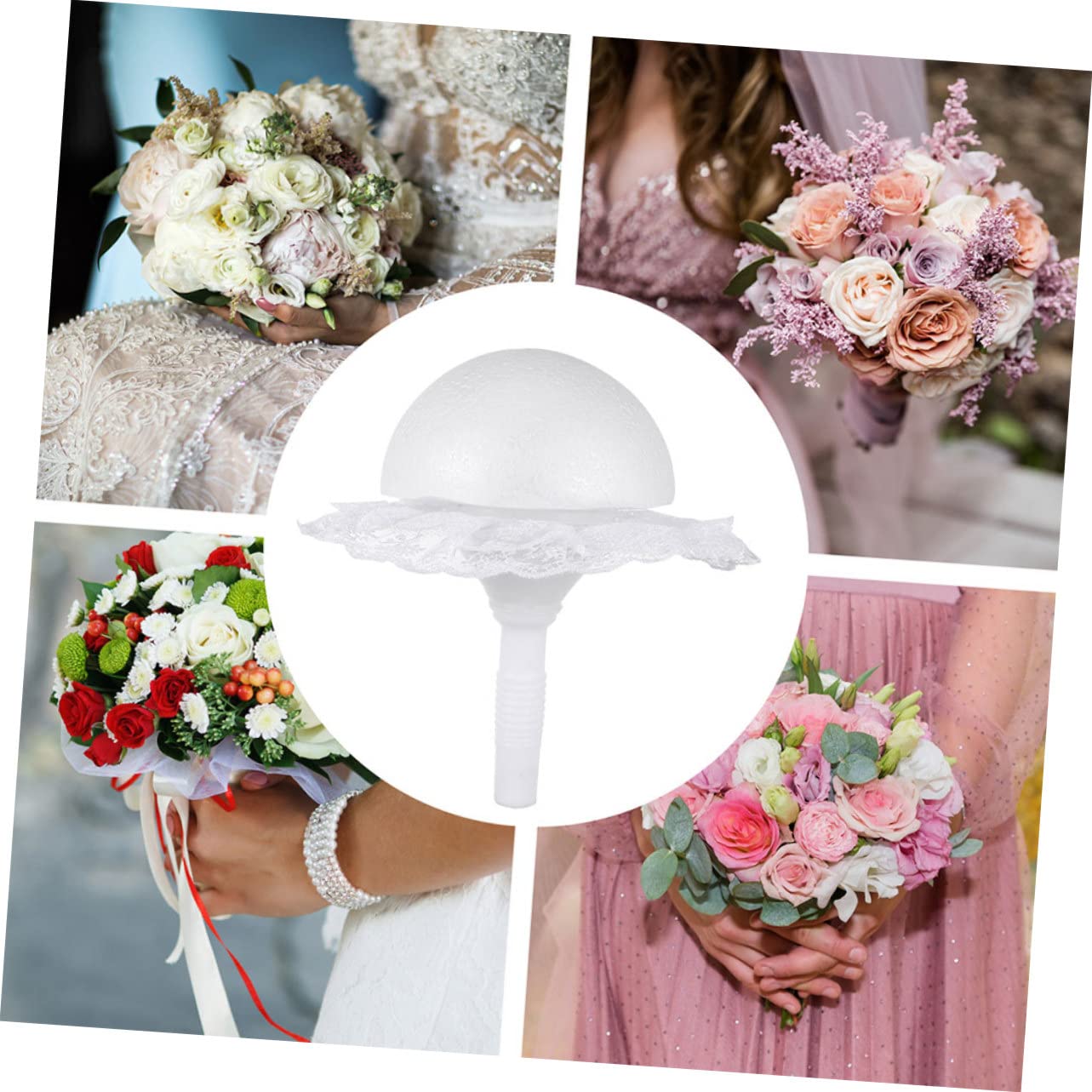 SEWACC 4 Juegos De Soportes Para Ramos De Flores Artificiales Soportes Para Ramos De Novia Decoración De Encaje Soportes Para Ramos De Espuma Con Asa Floral Para Arreglos