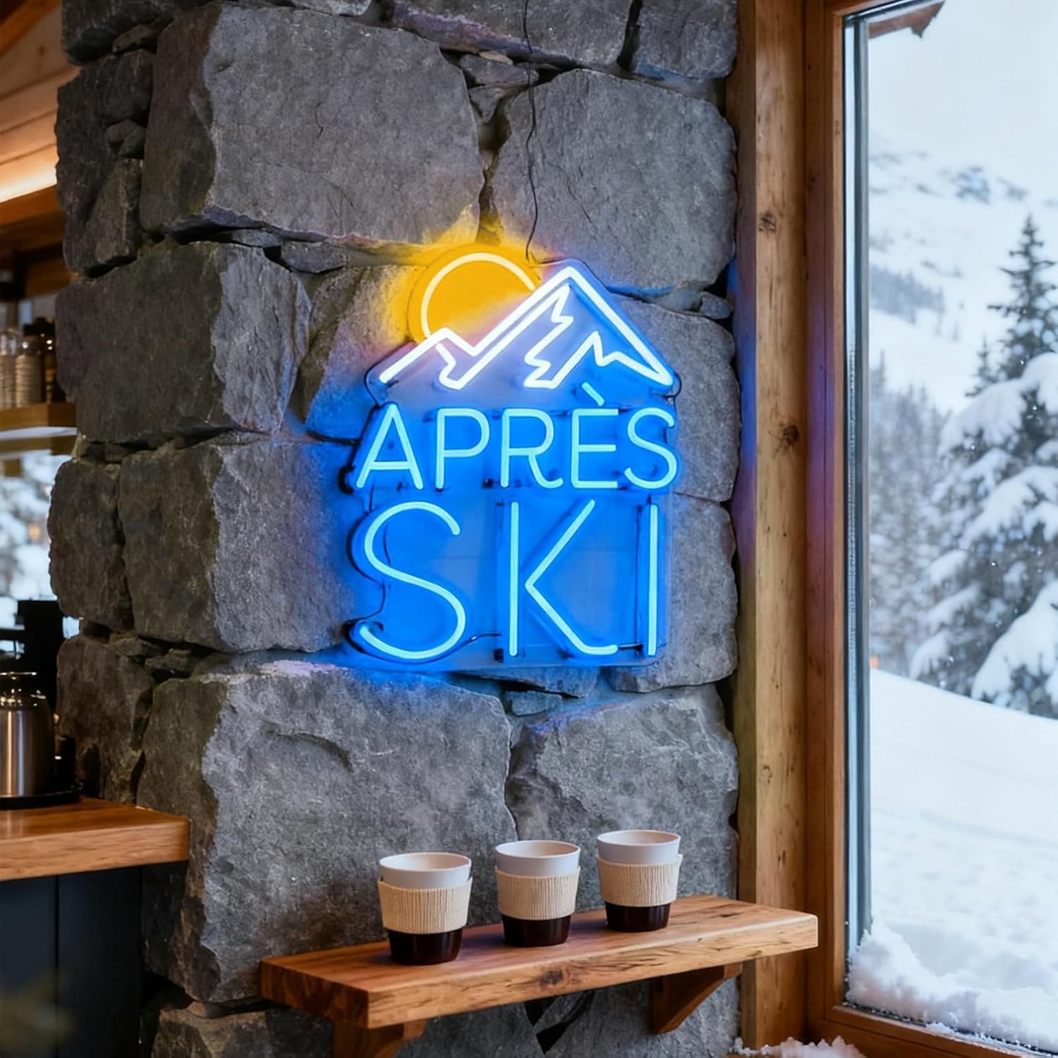 Apres Ski Neon Sign for Wall Decor,Apres Ski, Ski Goggles, Custom Apres Ski LED Ligns Sign, Ski WAll Decor, Gift for Skier. Size:20inch