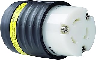 Legrand Pass & Seymour L520CGCM Turnlok Industrial Spec Grade Locking Connector with Ground Continuity Monitoring (GCM), 20 Amp 125V, NEMA L5-20R, Black/White (1 Count)