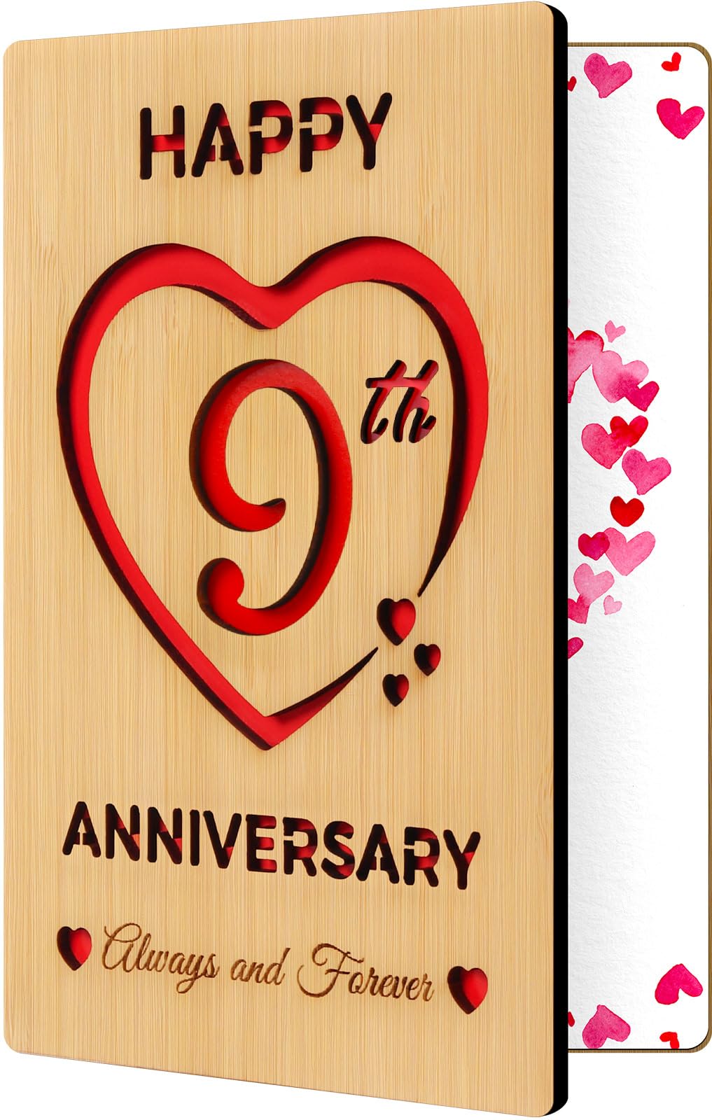 Vovocas Happy 9th Wedding Anniversary Card Gifts for Husband Wife, Wooden 9th Marriage Anniversary Card for Him Her, Always and Forever 9 Year Wedding