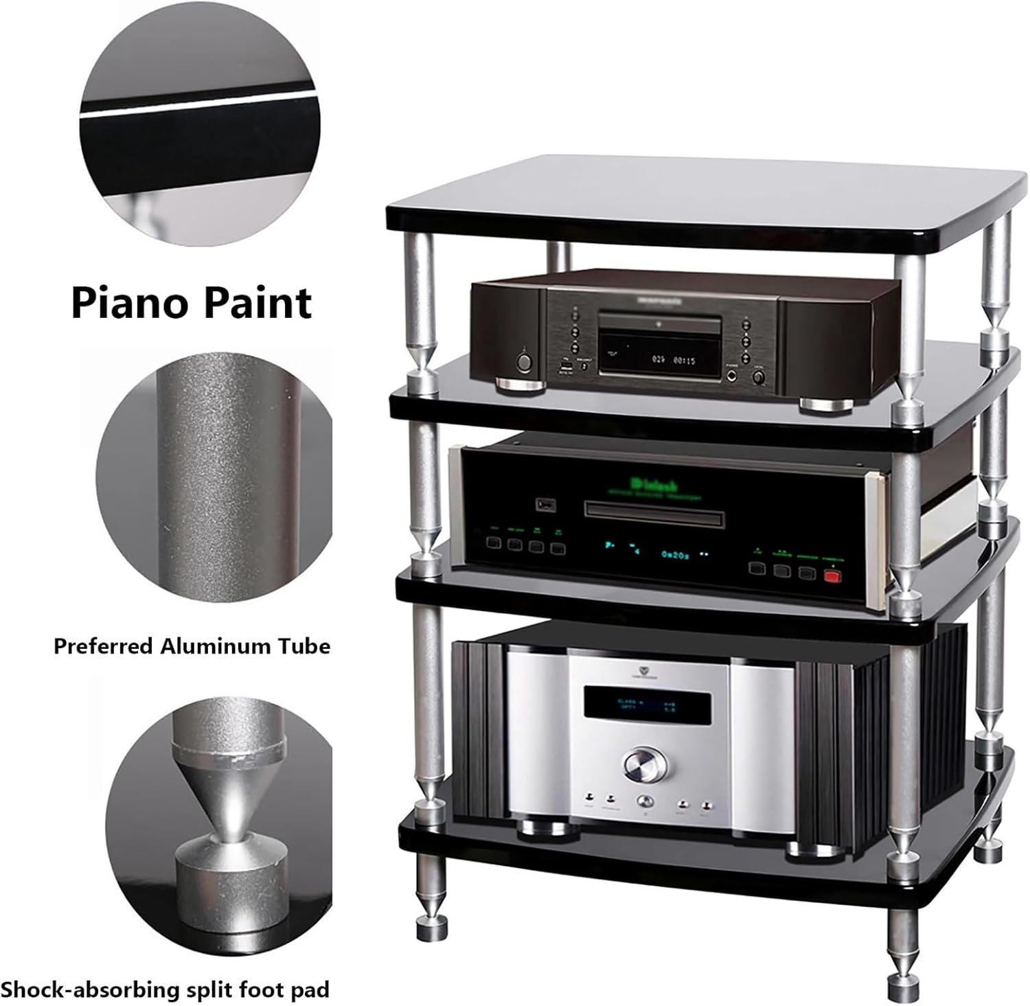 Stereo Stand Record Player Console Cabinet Corner Rack Entertainment Center with Shelves, AV Media Stand Rack Audio Tower Media Shelf Audio-Visual Shelving(59x49x83cm)