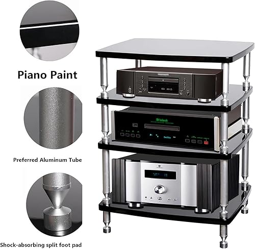 Miniatura 6 de Soporte estéreo, consola para reproductor de discos, estante de esquina, centro de entretenimiento con estantes, soporte para medios AV, torre de