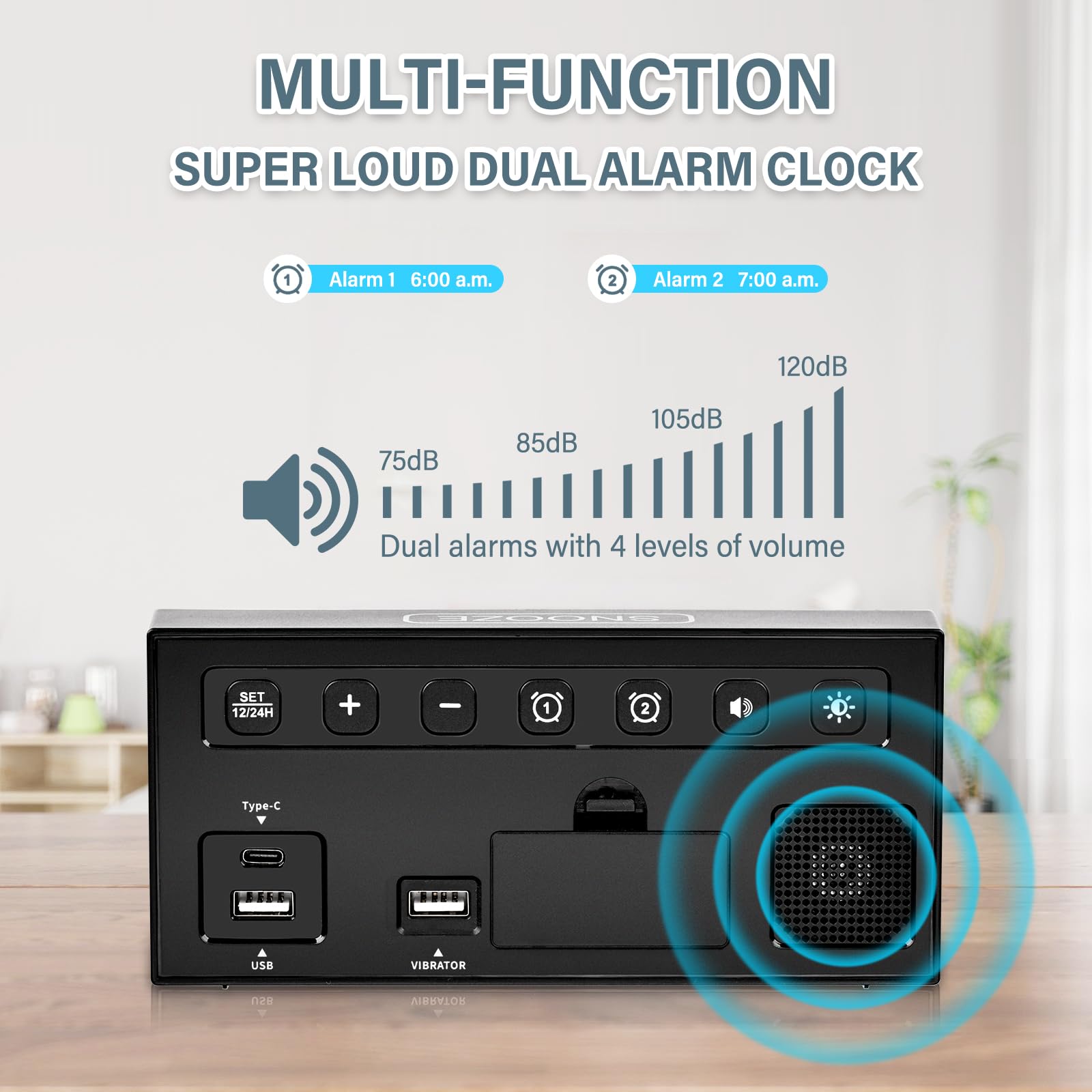 Sveglia da Comodino con Vibrazione Orologio Sveglia Digitale da Comodino Digitale da Comodino Per Non Udenti, Con Problemi Di Udito, Che Dormono Pesantemente, Snooze, Doppio Allarme, Porta Usb