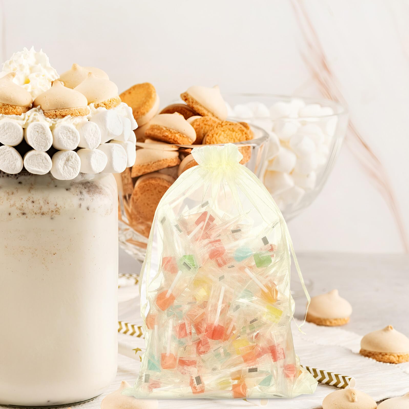 DECOMELODY 50stücke Kleine Organzabeutel mit Kordelzug Süßigkeitenverpackungsbeutel Dekorative Gastgeschenke für Hochzeiten Weihnachten Ostern und Mehr Anlässe