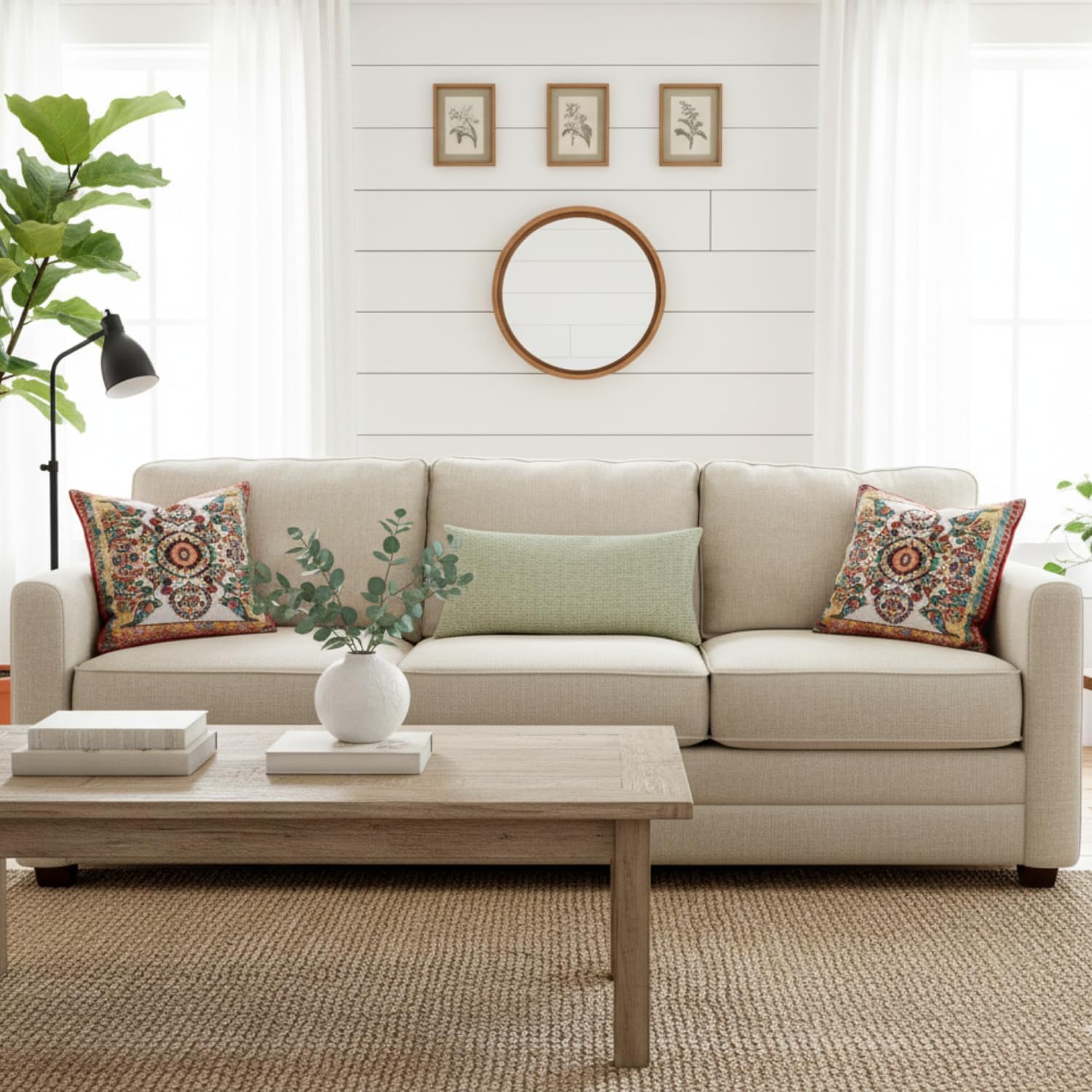 Tache Rococo Elegant Ornate Ivory Colorful Paisley Cotton Linen 18x18 Tapestry Woven Cushion Throw Pillow Cover 2 Pieces