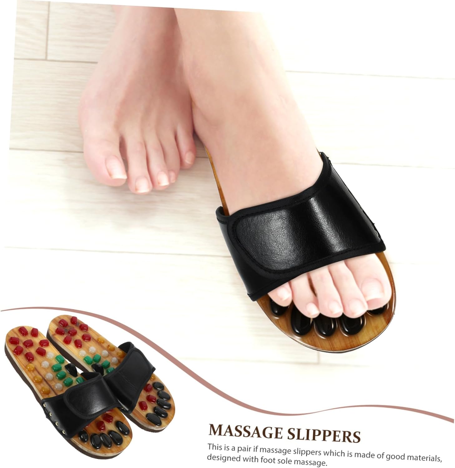 EXCEART Massage Slippers for Men Size 10-11 Natural Jade Cobblestone Foot Acupoints Relax Sandals Pu Material Health Care Shoes for Sore and Achy Feet