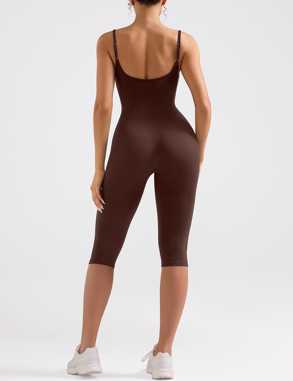 OLCHEE Womens Workout Jumpsuits Capri Catsuit Seamless Ribbed Tummy Control Yoga One Piece Unitard Sculpt Rompers Padded - Image 3