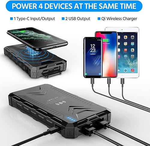 Miniatura 2 de Solar Power BankSolar Charger 38800mAh Qi Wireless Charger Outputs 5V3A High-Speed  2 Inputs Huge Capacity Phone Charger for Smartphones IP66 Rating