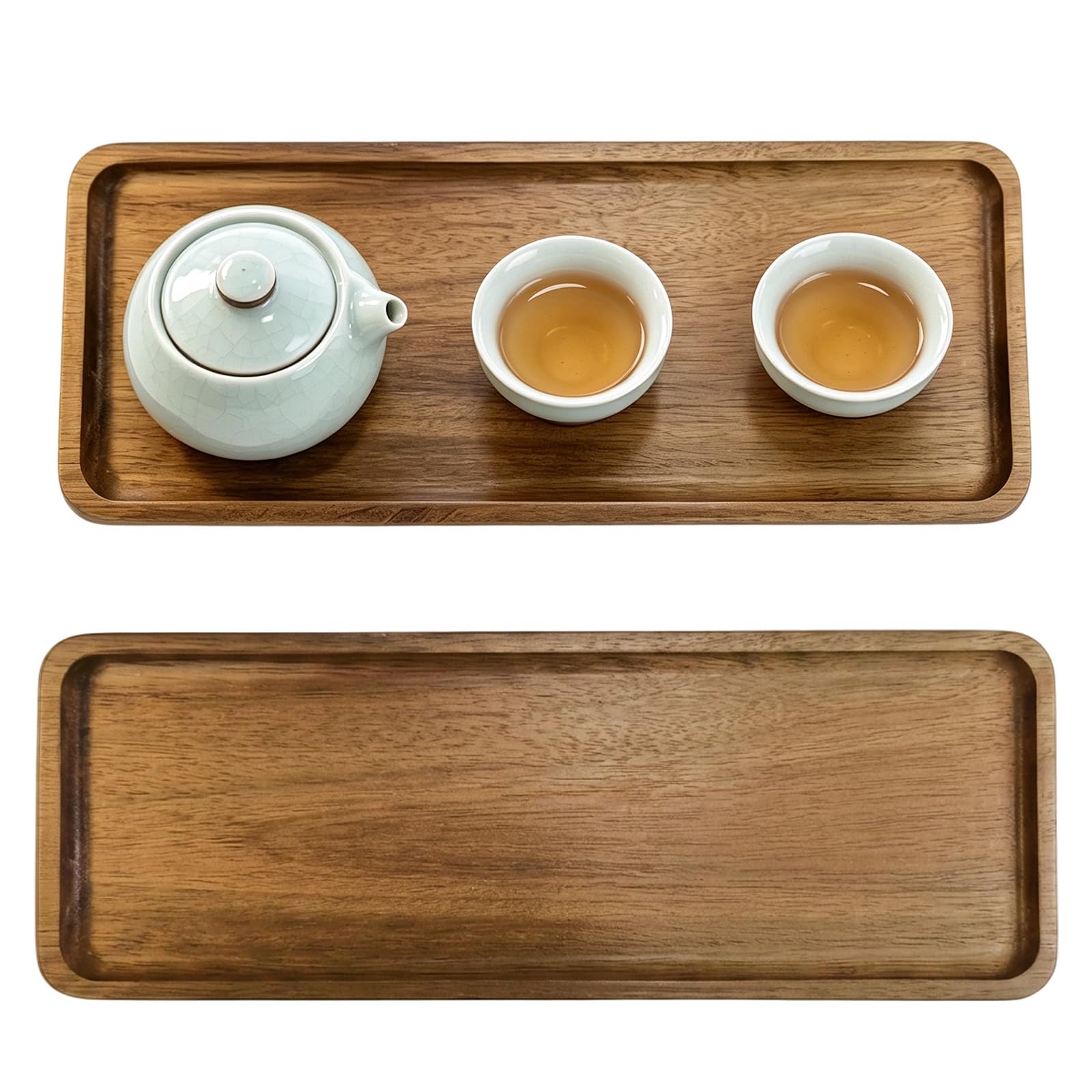 Aguwgax 1Pcs Wooden Tea Tray, 29 x 10.8 cm Rectangular Decorative Tray with Raised Edges, Serving Board for Coffee Table and Vanity Organisation