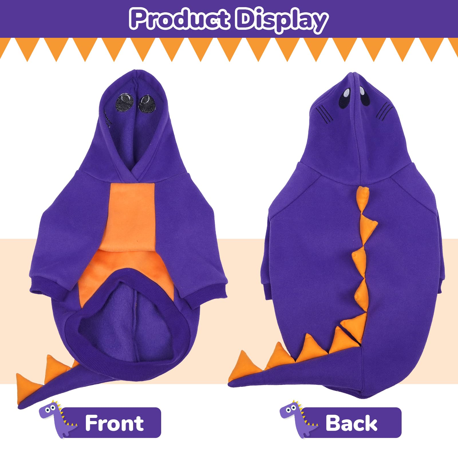 Lelepet Halloween Dog Dinosaur Costume, Warm Fleece Hoodie for Large Dogs Winter Pet Sweatshirt - Image 2