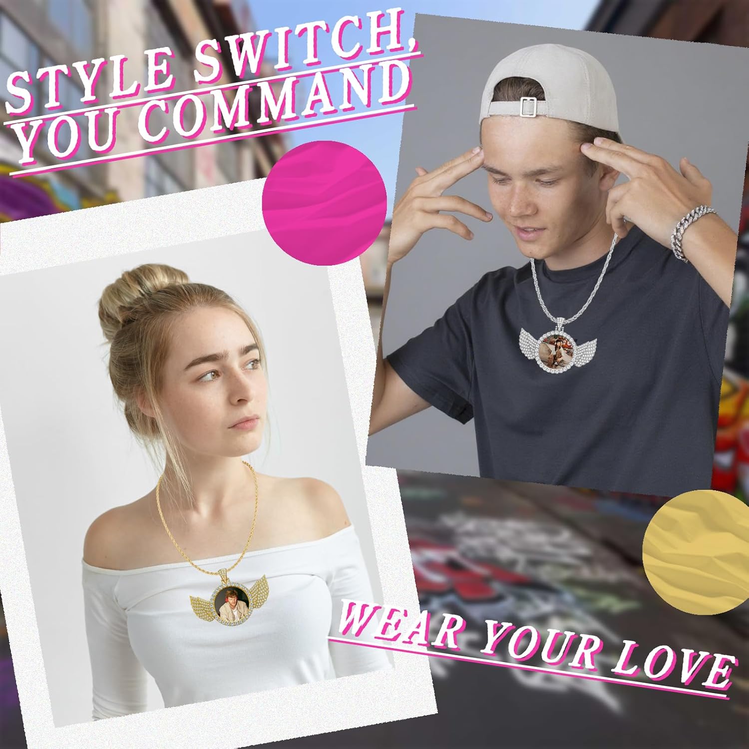 QYH Custom Circle Chain with Picture - Personalized Necklace Angel Wings Pendant Christmas Birthday Anniversary Memorial Gifts for Women Men Boyfriend - Image 4