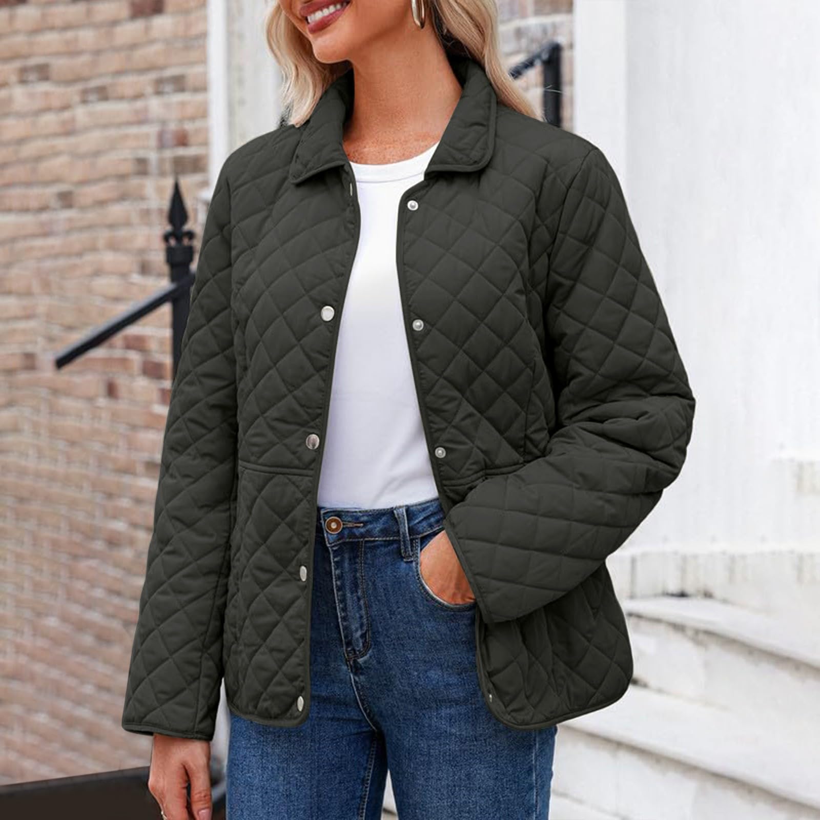 Manteau matelassé décontracté à manches longues pour femme, veste matelassée boutonnée de couleur unie, manteaux tendance, légers et chauds, vêtements d'extérieur d'hiver avec poches
