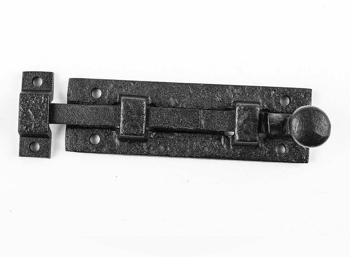 Renovators Supply Manufacturing Slide Bolt Latch 4 in. Black Wrought Iron Slide Bolt with Catch and Mounting Hardware Pack of 4
